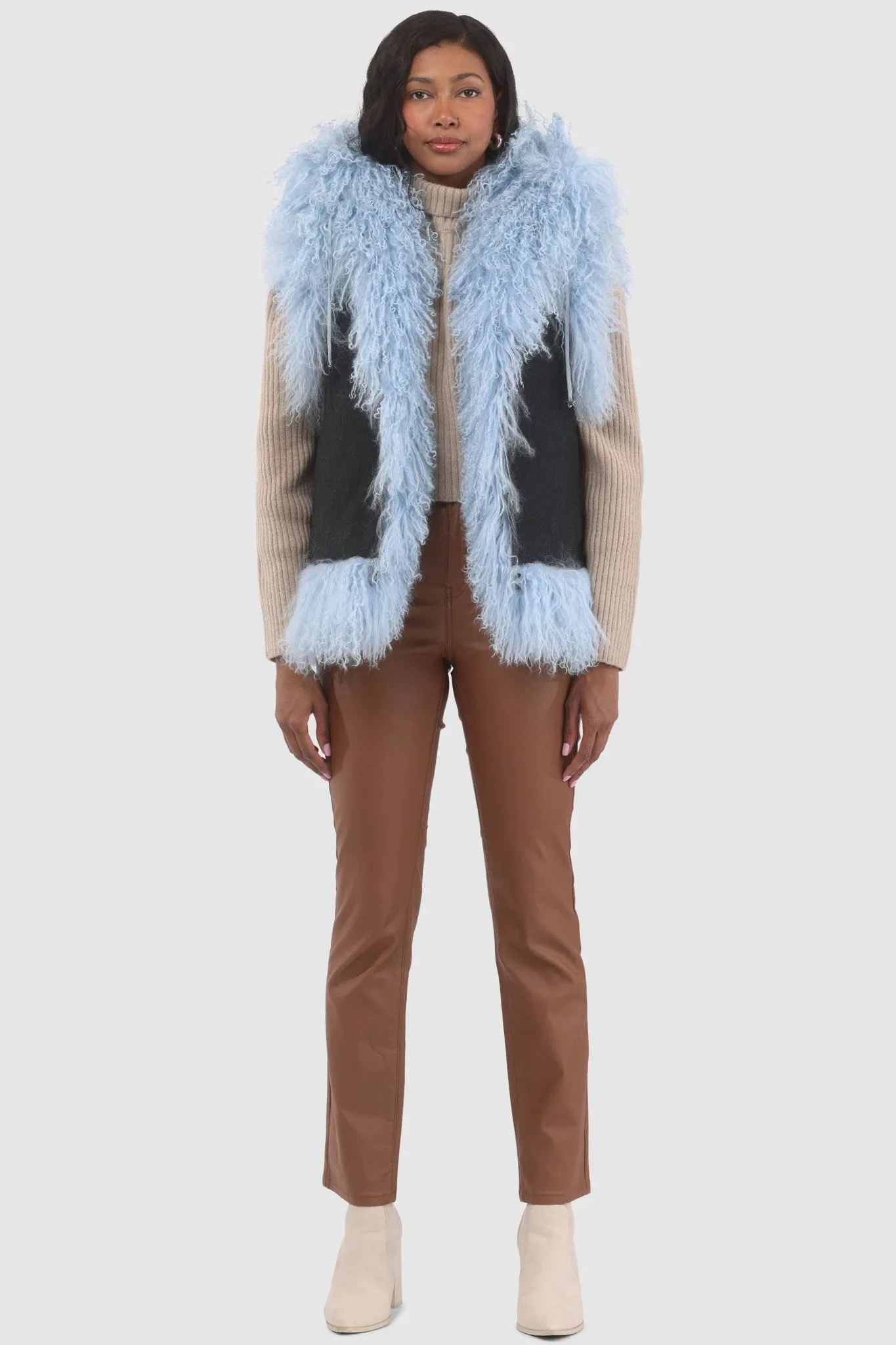 Reversible Mongolian Shearling Lamb Vest with Loro Piana Wool and Cashmere Blend