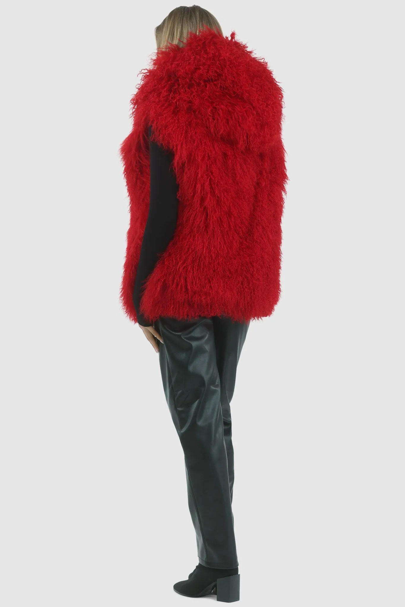 Reversible Mongolian Shearling Lamb Vest with Loro Piana Wool and Cashmere Blend
