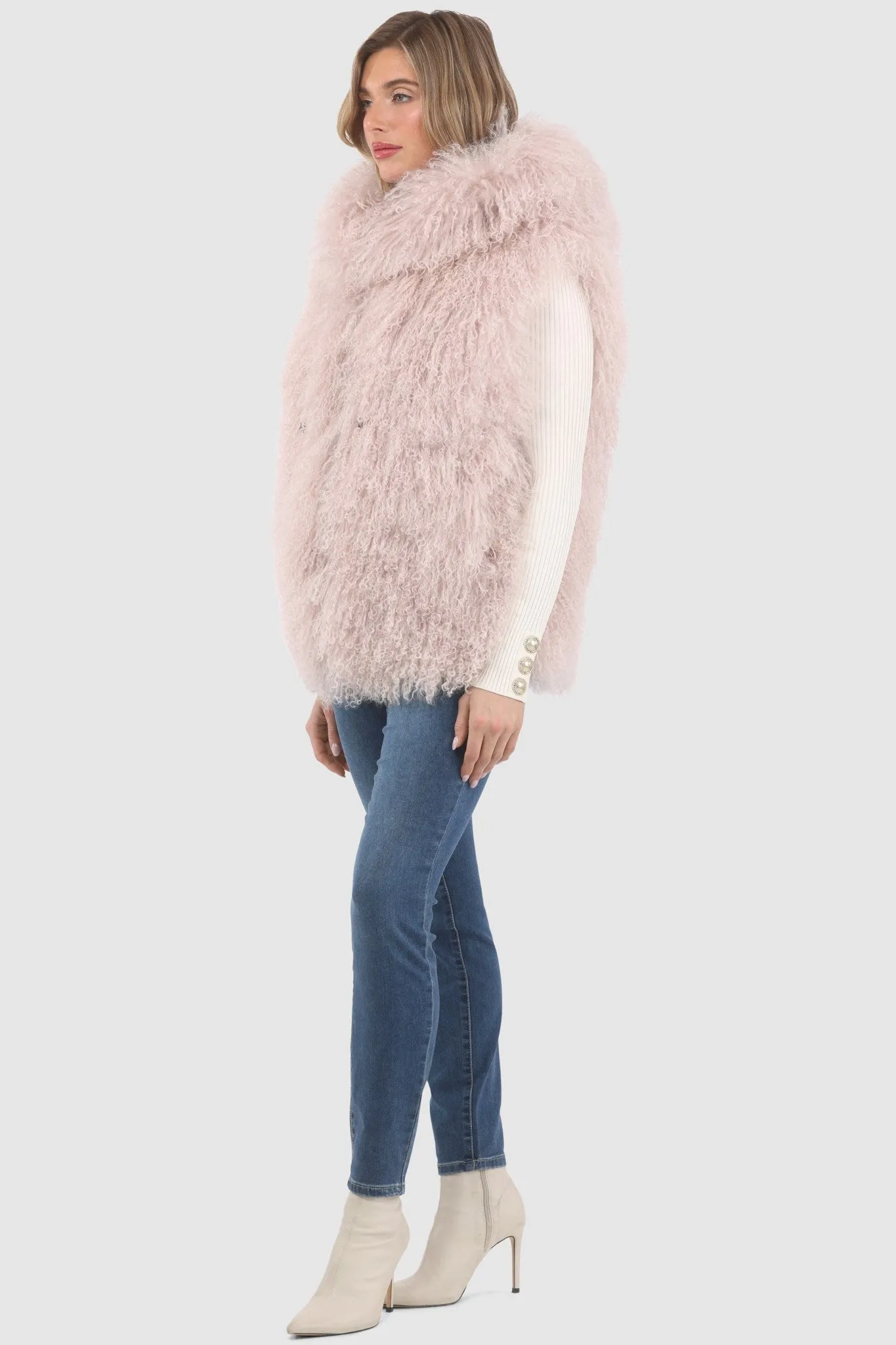 Reversible Mongolian Shearling Lamb Vest with Loro Piana Wool and Cashmere Blend