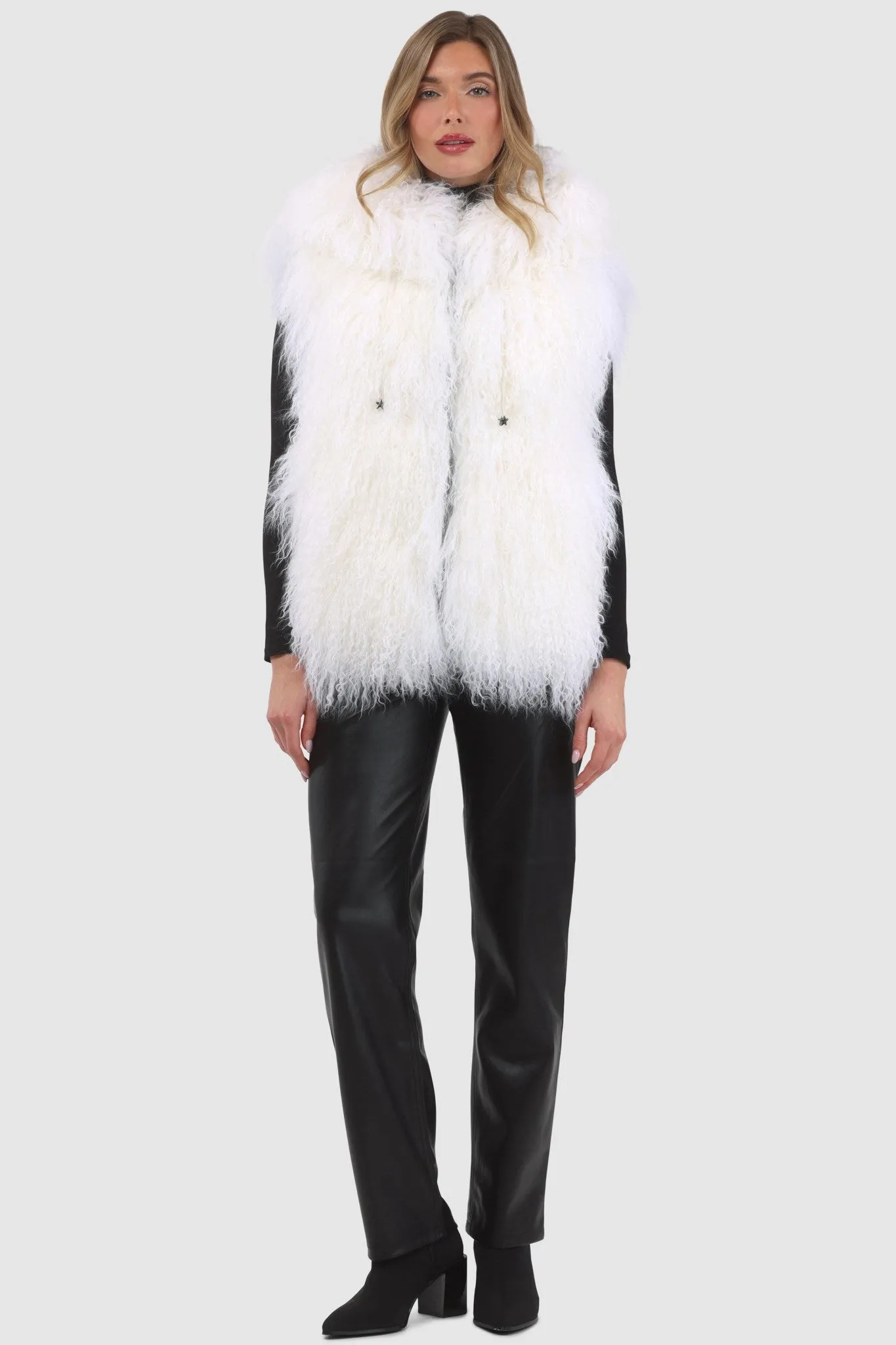 Reversible Mongolian Shearling Lamb Vest with Loro Piana Wool and Cashmere Blend