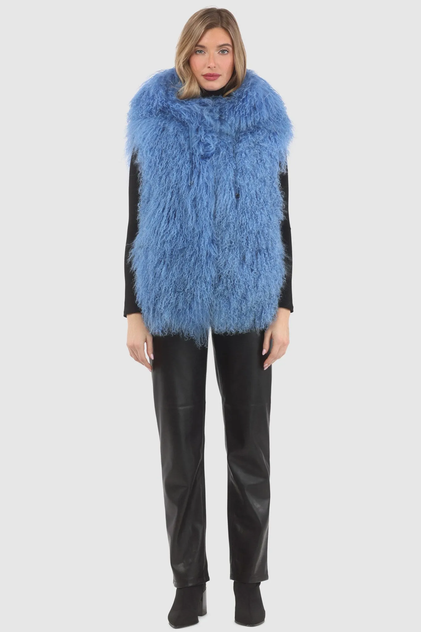 Reversible Mongolian Shearling Lamb Vest with Loro Piana Wool and Cashmere Blend