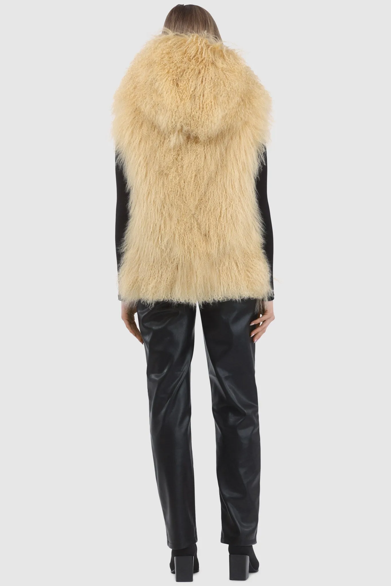 Reversible Mongolian Shearling Lamb Vest with Loro Piana Wool and Cashmere Blend