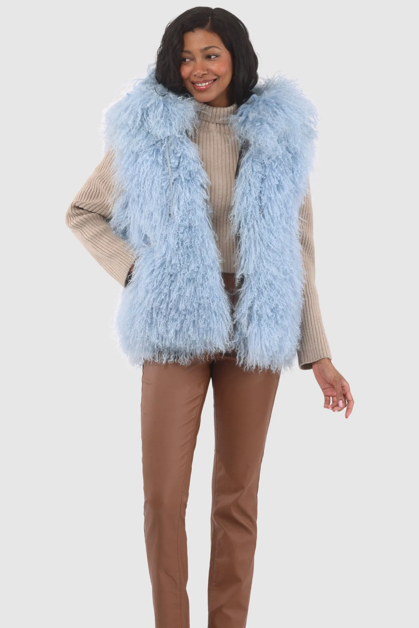 Reversible Mongolian Shearling Lamb Vest with Loro Piana Wool and Cashmere Blend
