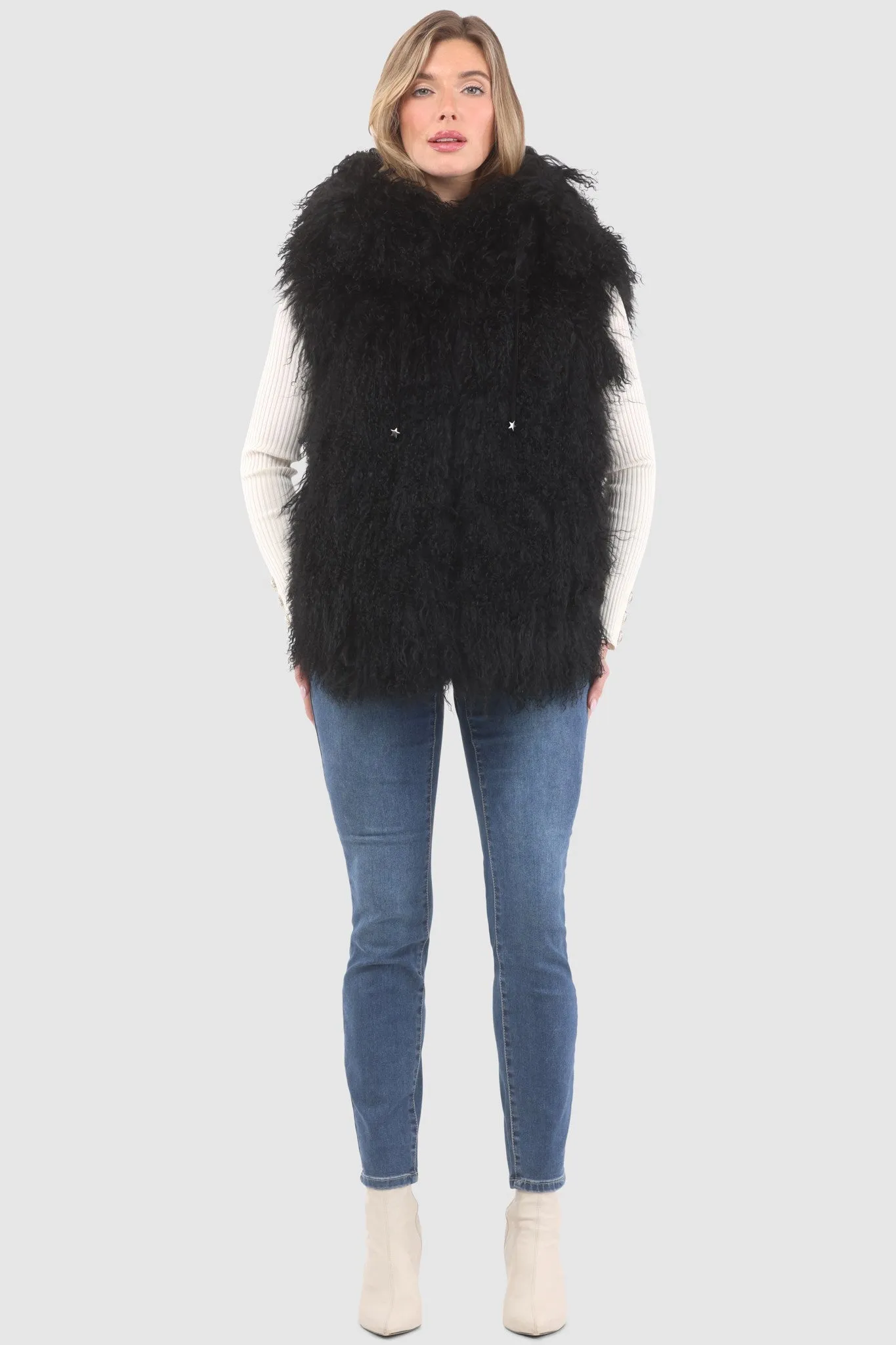 Reversible Mongolian Shearling Lamb Vest with Loro Piana Wool and Cashmere Blend