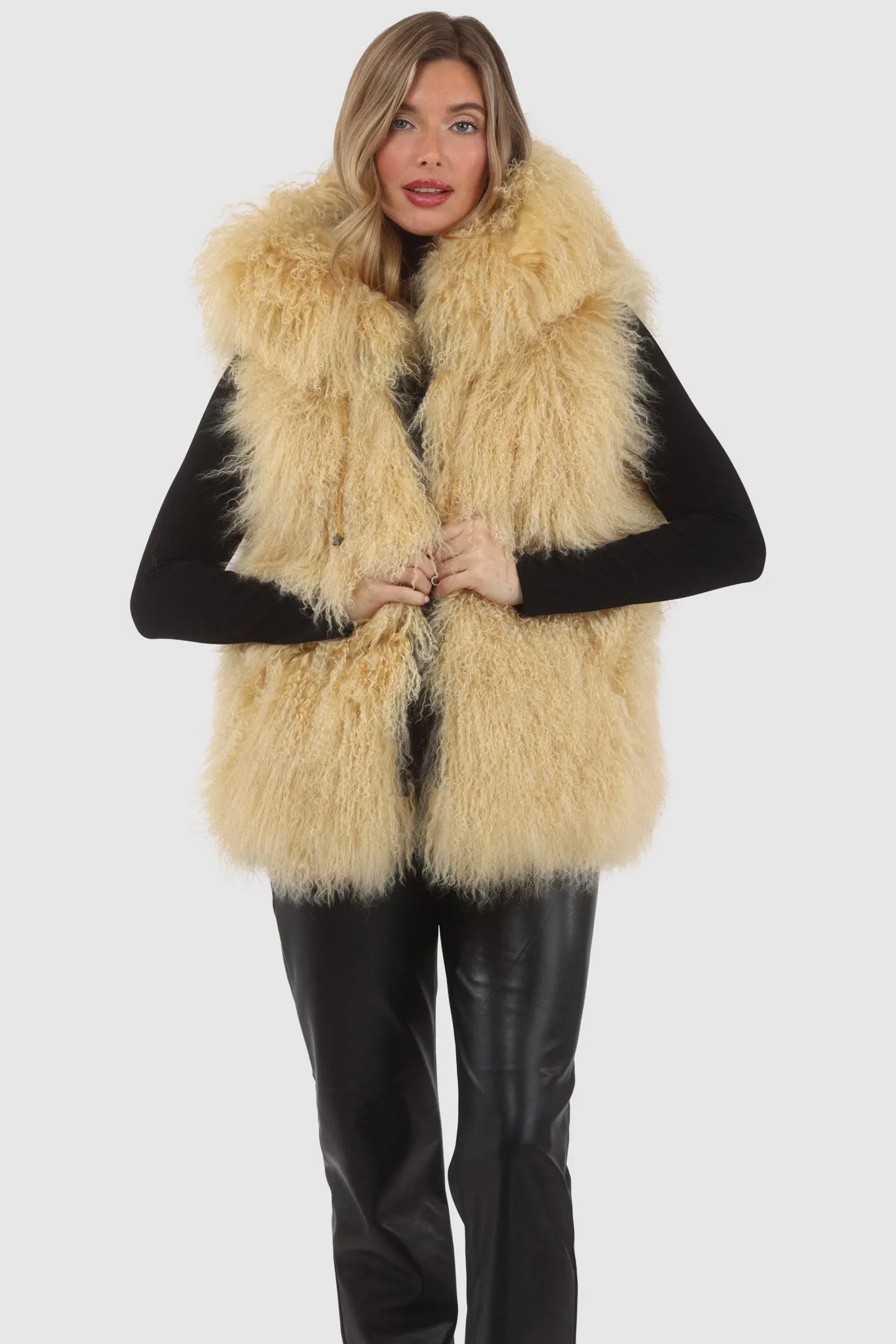 Reversible Mongolian Shearling Lamb Vest with Loro Piana Wool and Cashmere Blend