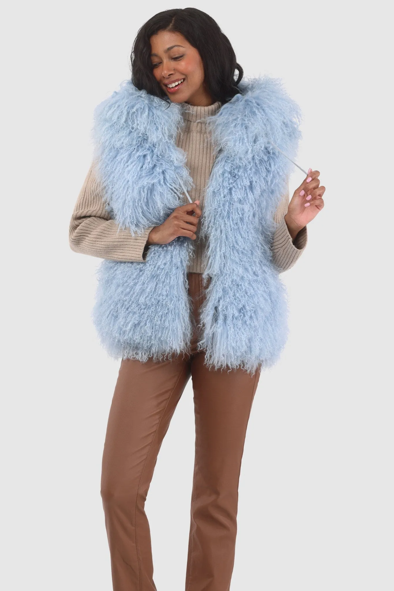 Reversible Mongolian Shearling Lamb Vest with Loro Piana Wool and Cashmere Blend