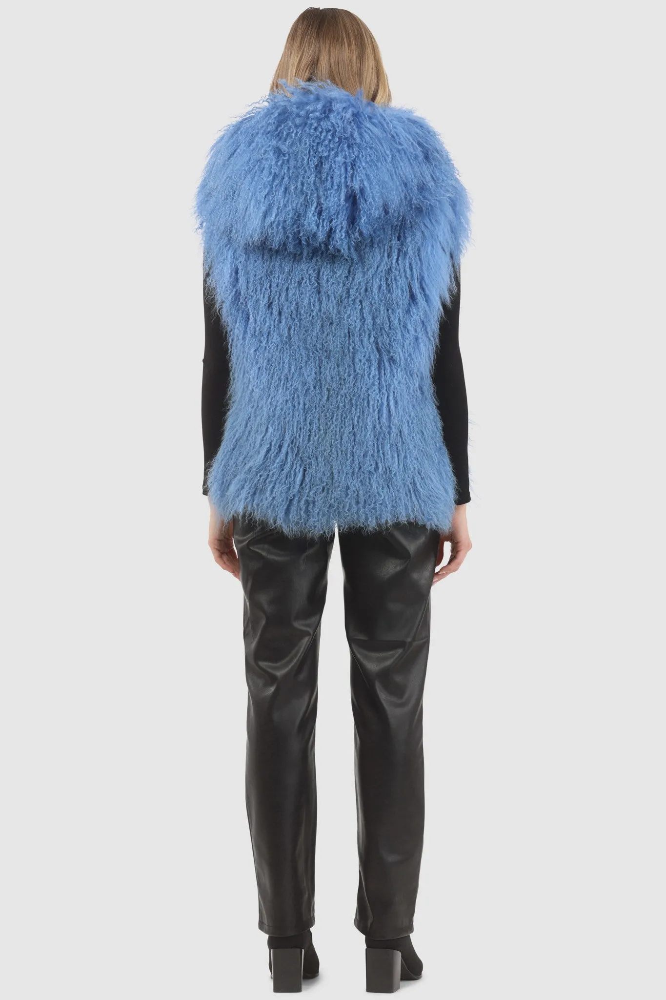 Reversible Mongolian Shearling Lamb Vest with Loro Piana Wool and Cashmere Blend