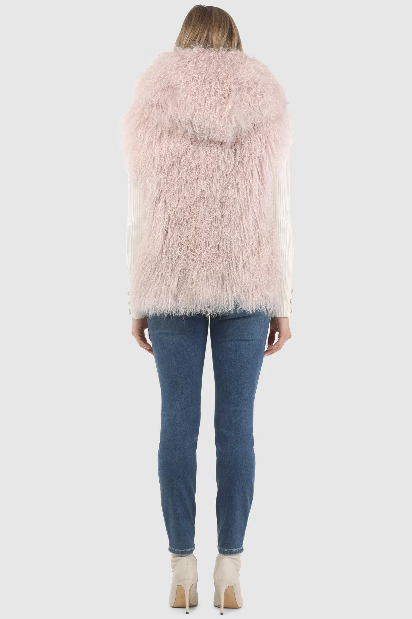 Reversible Mongolian Shearling Lamb Vest with Loro Piana Wool and Cashmere Blend