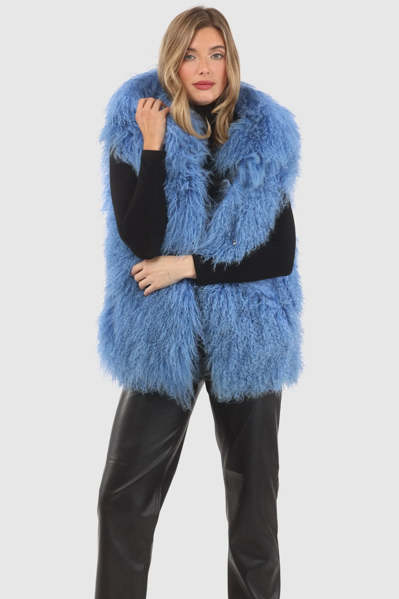 Reversible Mongolian Shearling Lamb Vest with Loro Piana Wool and Cashmere Blend