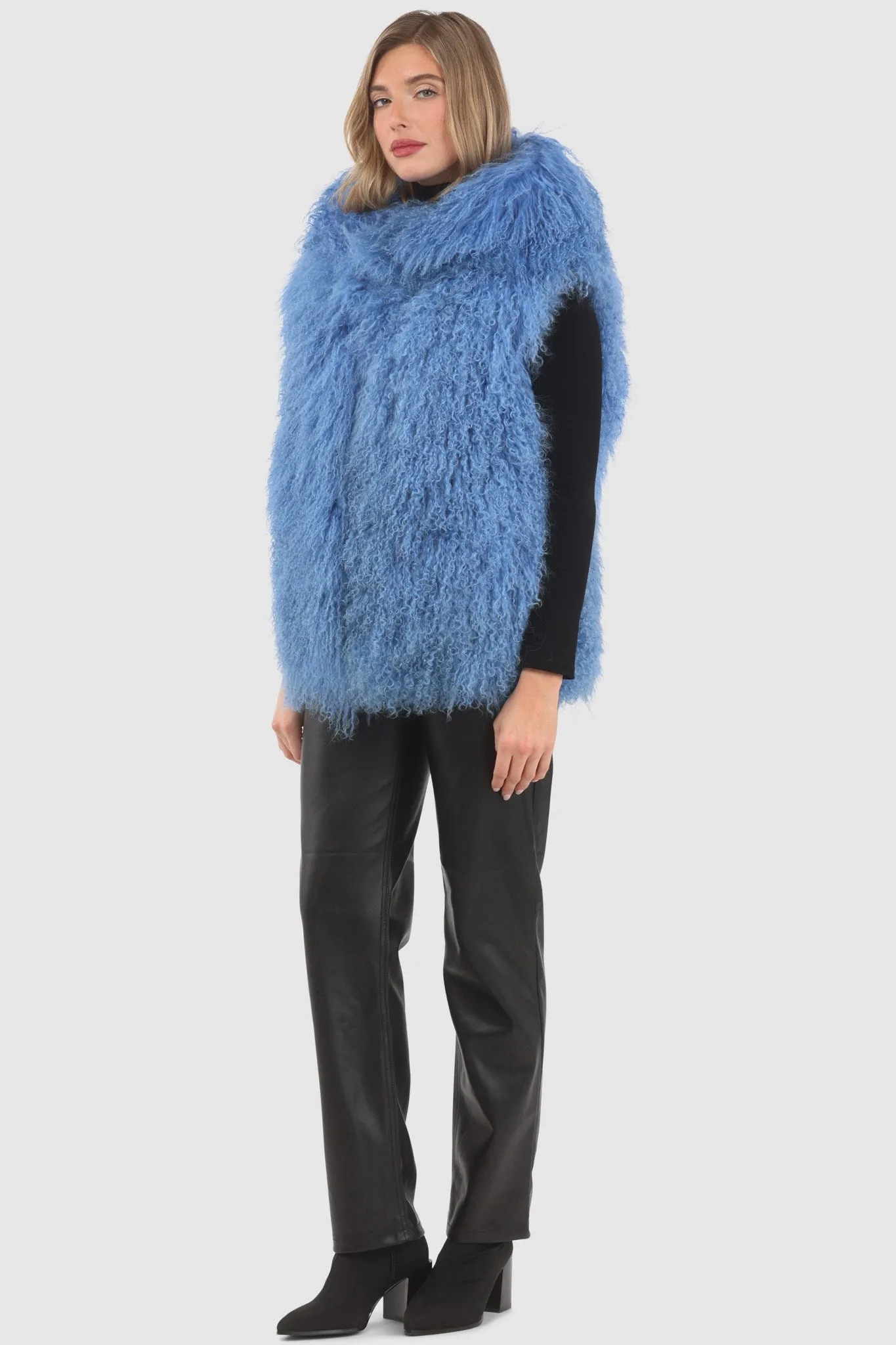 Reversible Mongolian Shearling Lamb Vest with Loro Piana Wool and Cashmere Blend