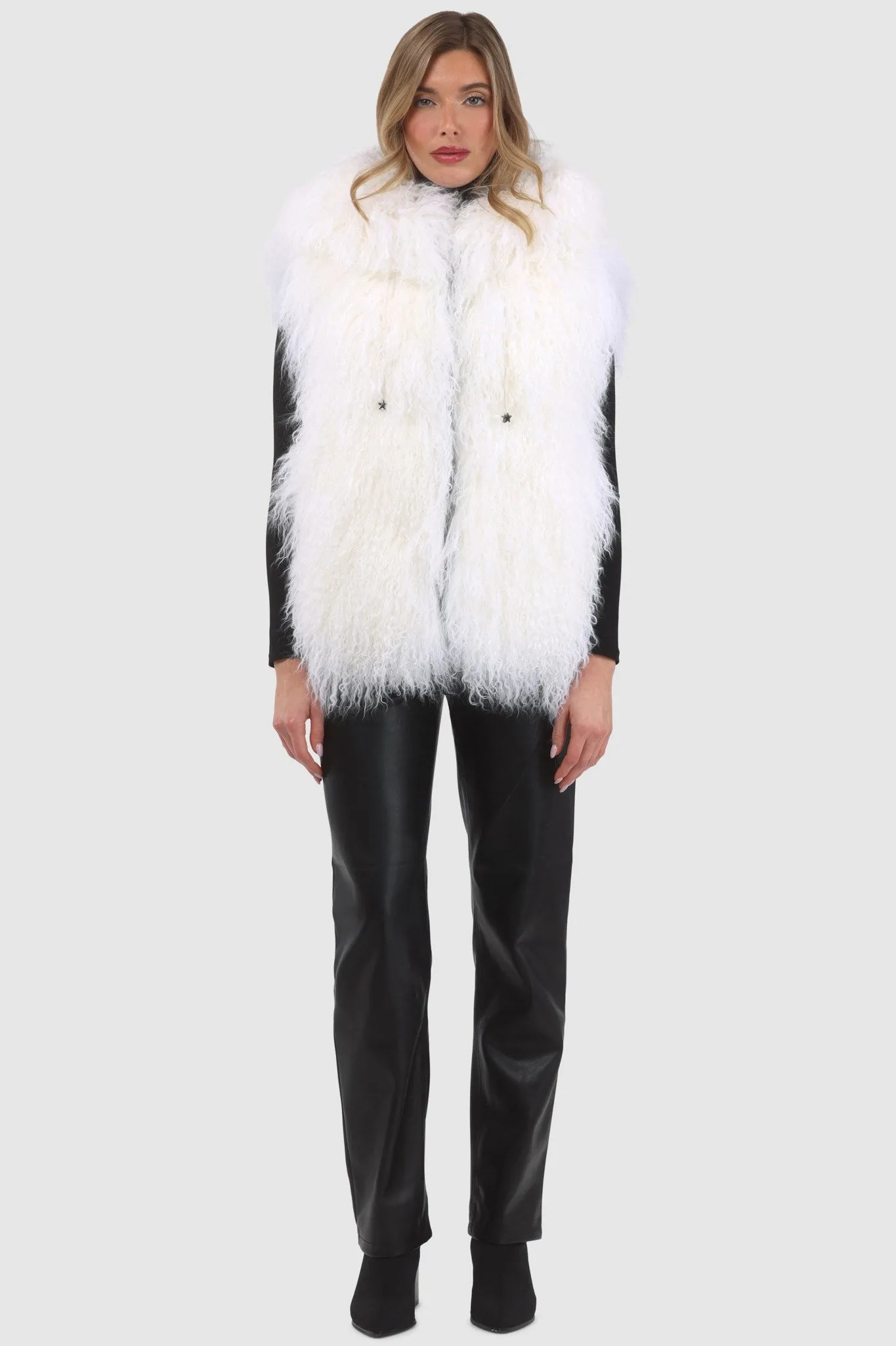Reversible Mongolian Shearling Lamb Vest with Loro Piana Wool and Cashmere Blend