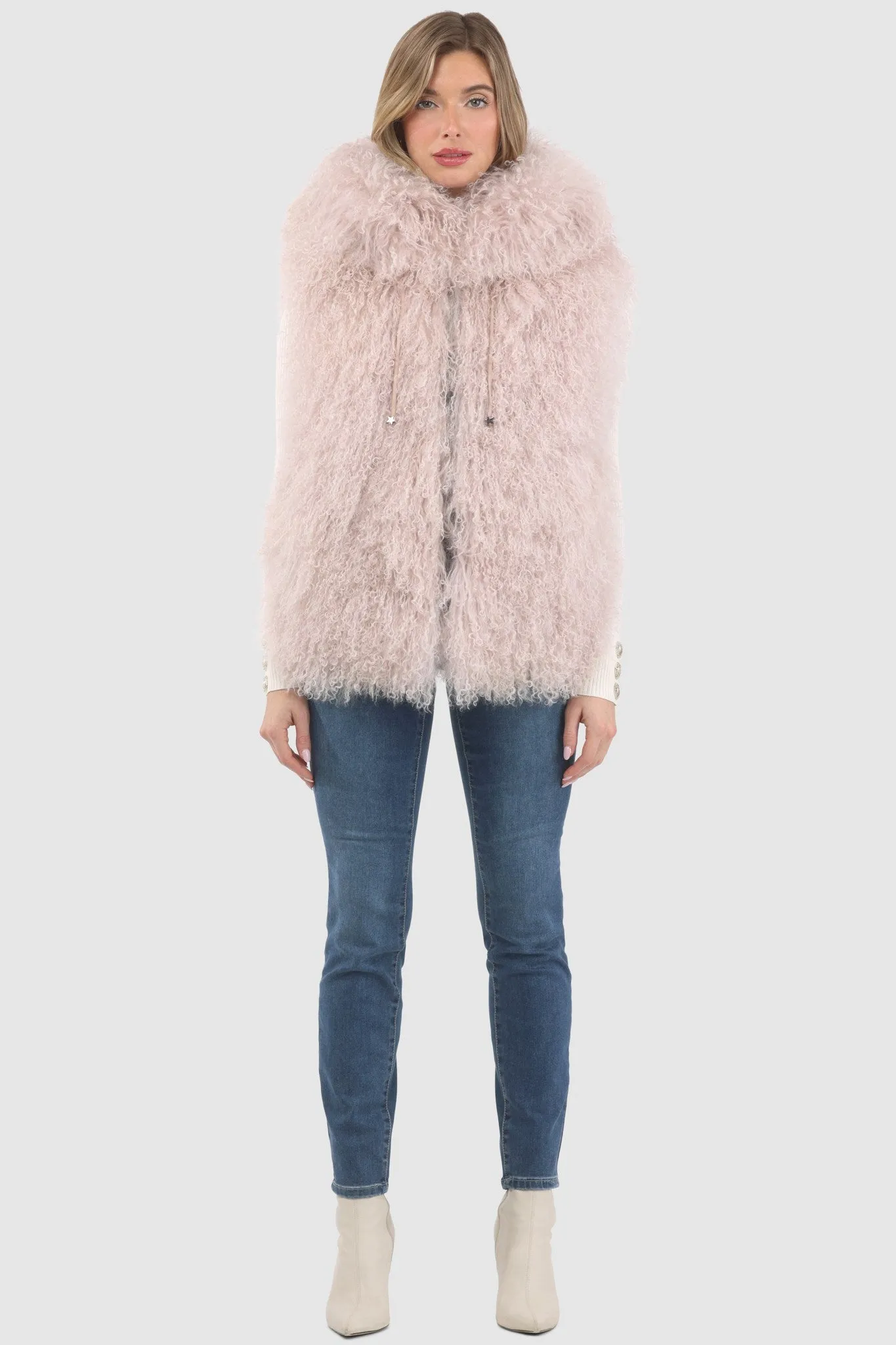 Reversible Mongolian Shearling Lamb Vest with Loro Piana Wool and Cashmere Blend