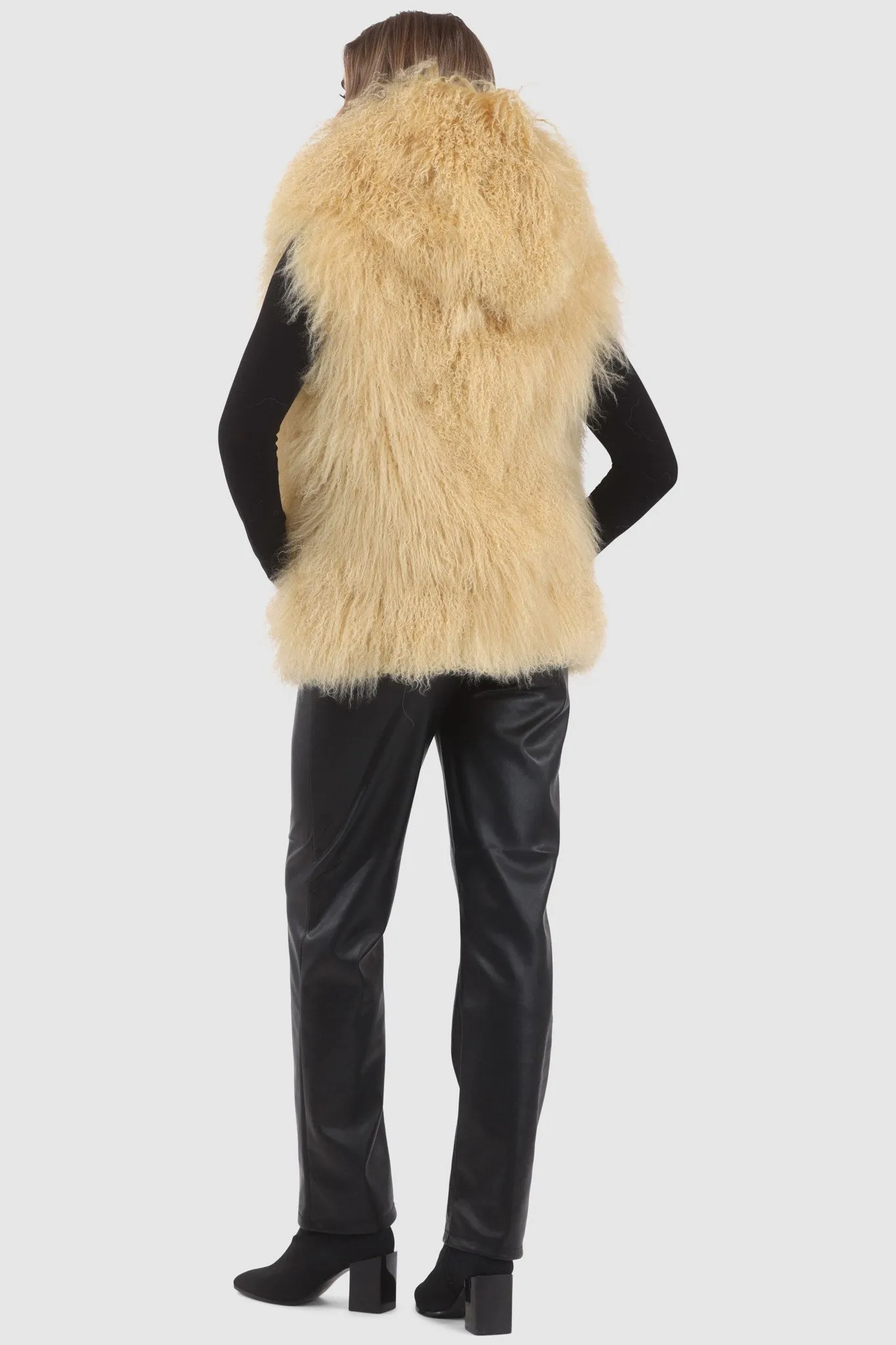 Reversible Mongolian Shearling Lamb Vest with Loro Piana Wool and Cashmere Blend