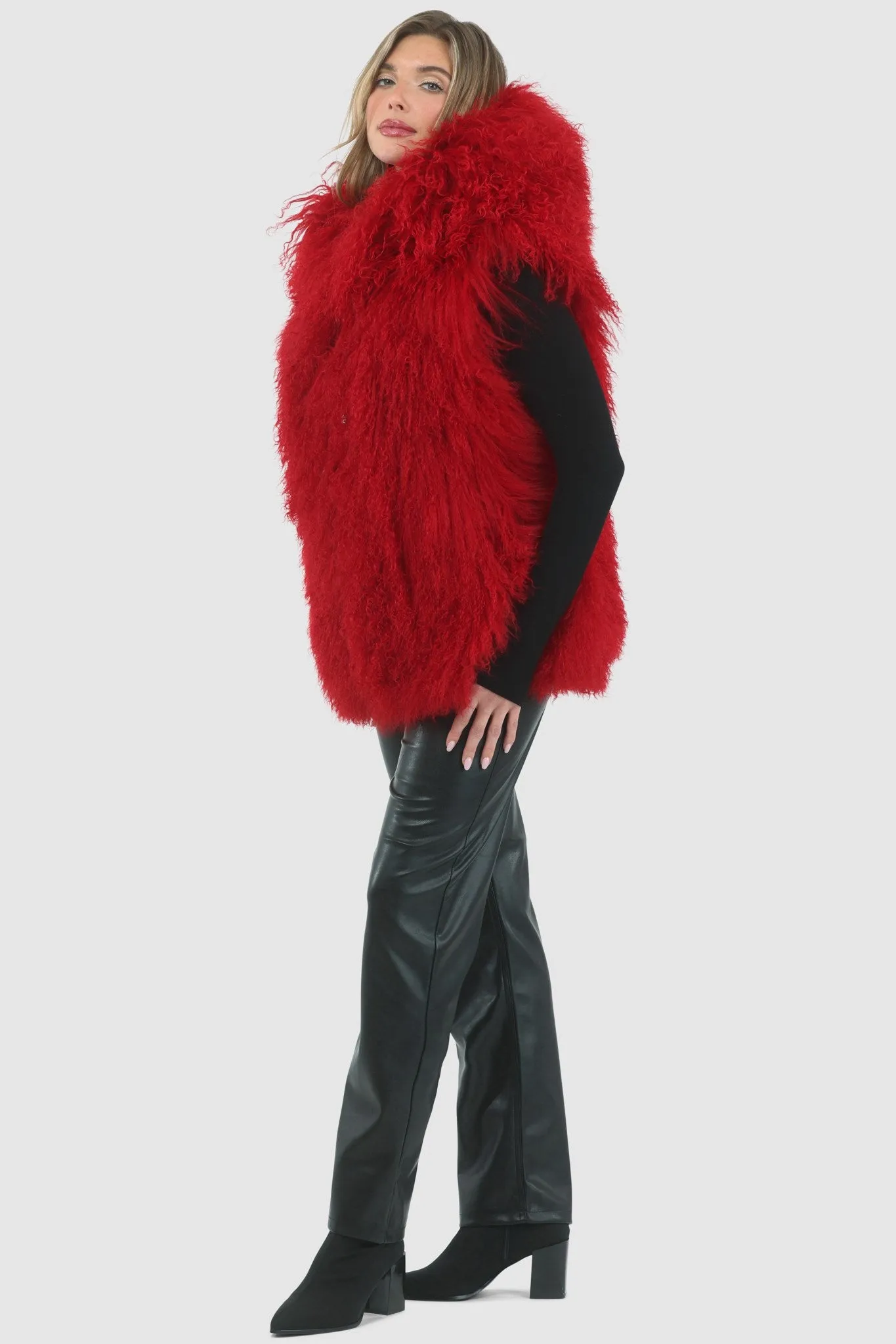Reversible Mongolian Shearling Lamb Vest with Loro Piana Wool and Cashmere Blend