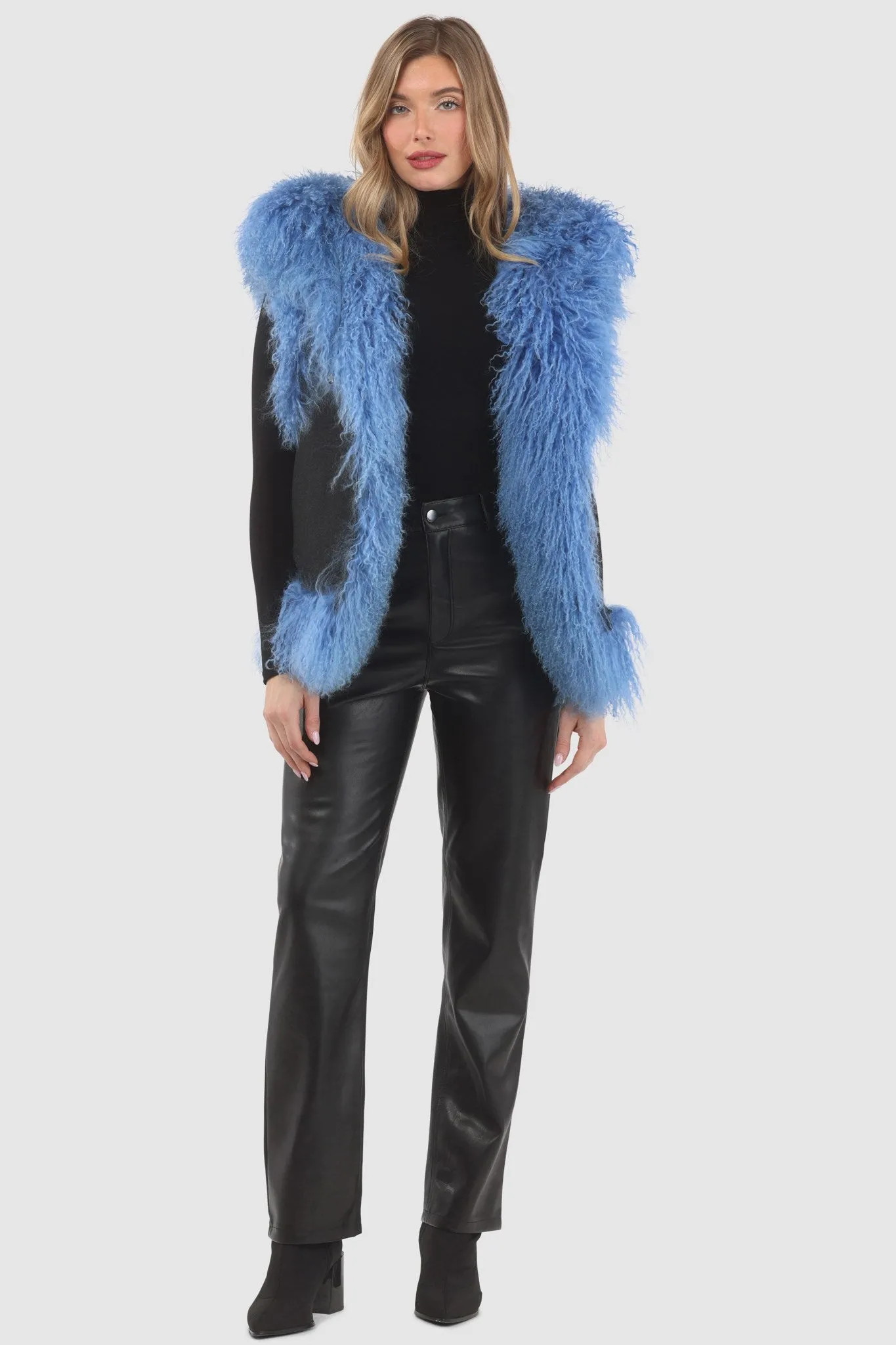 Reversible Mongolian Shearling Lamb Vest with Loro Piana Wool and Cashmere Blend