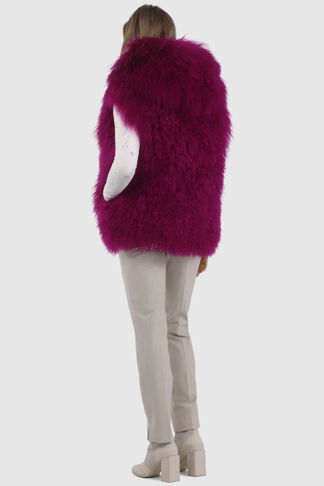 Reversible Mongolian Shearling Lamb Vest with Loro Piana Wool and Cashmere Blend