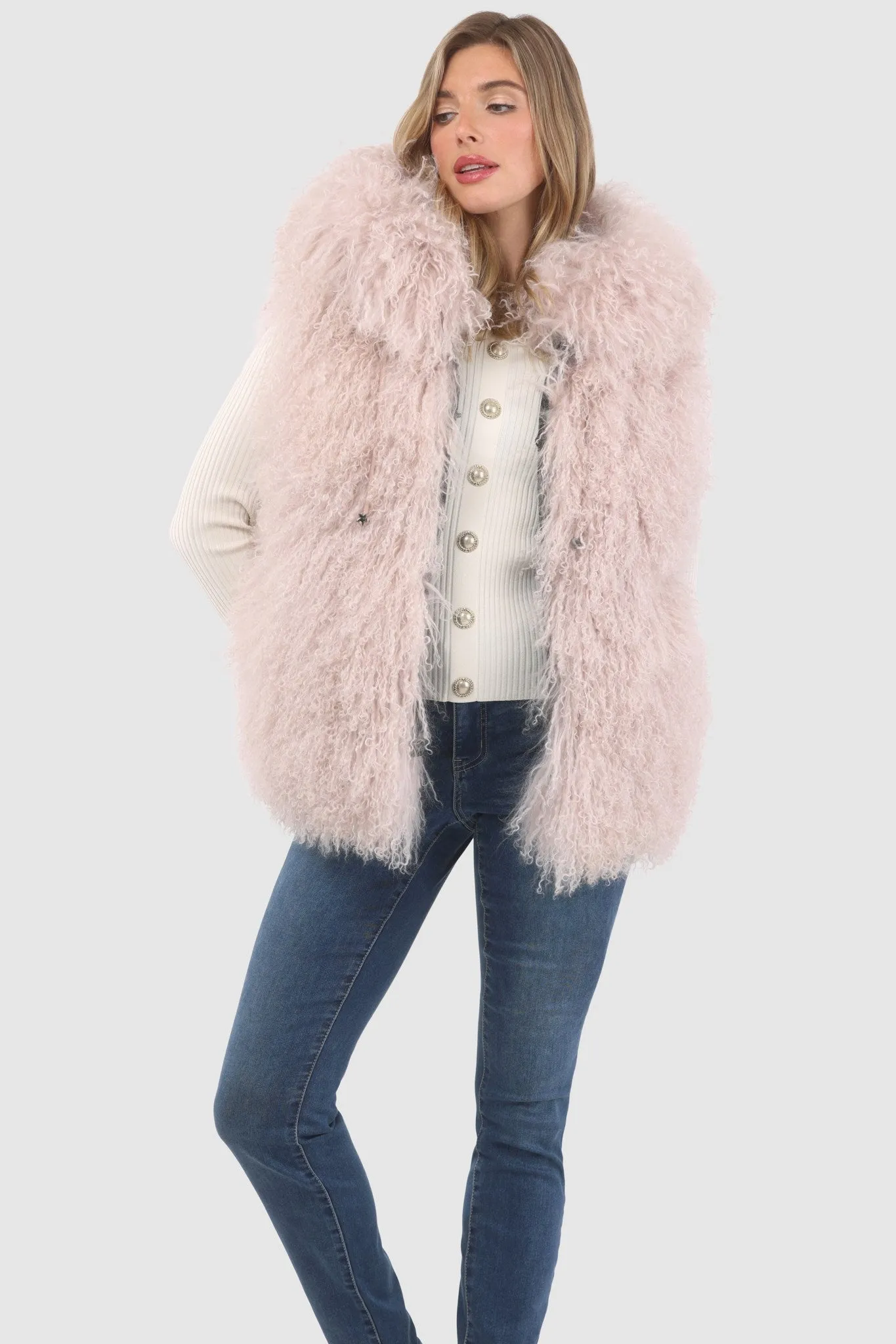 Reversible Mongolian Shearling Lamb Vest with Loro Piana Wool and Cashmere Blend