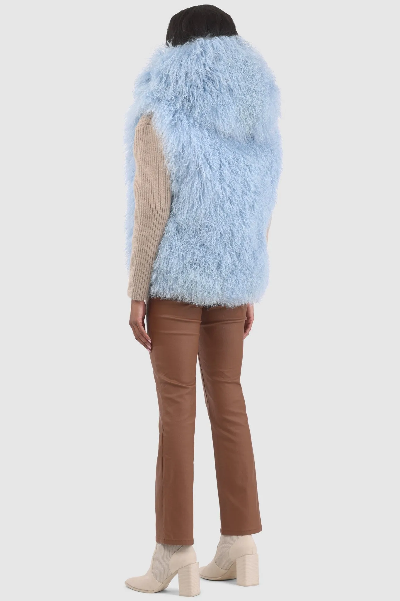 Reversible Mongolian Shearling Lamb Vest with Loro Piana Wool and Cashmere Blend