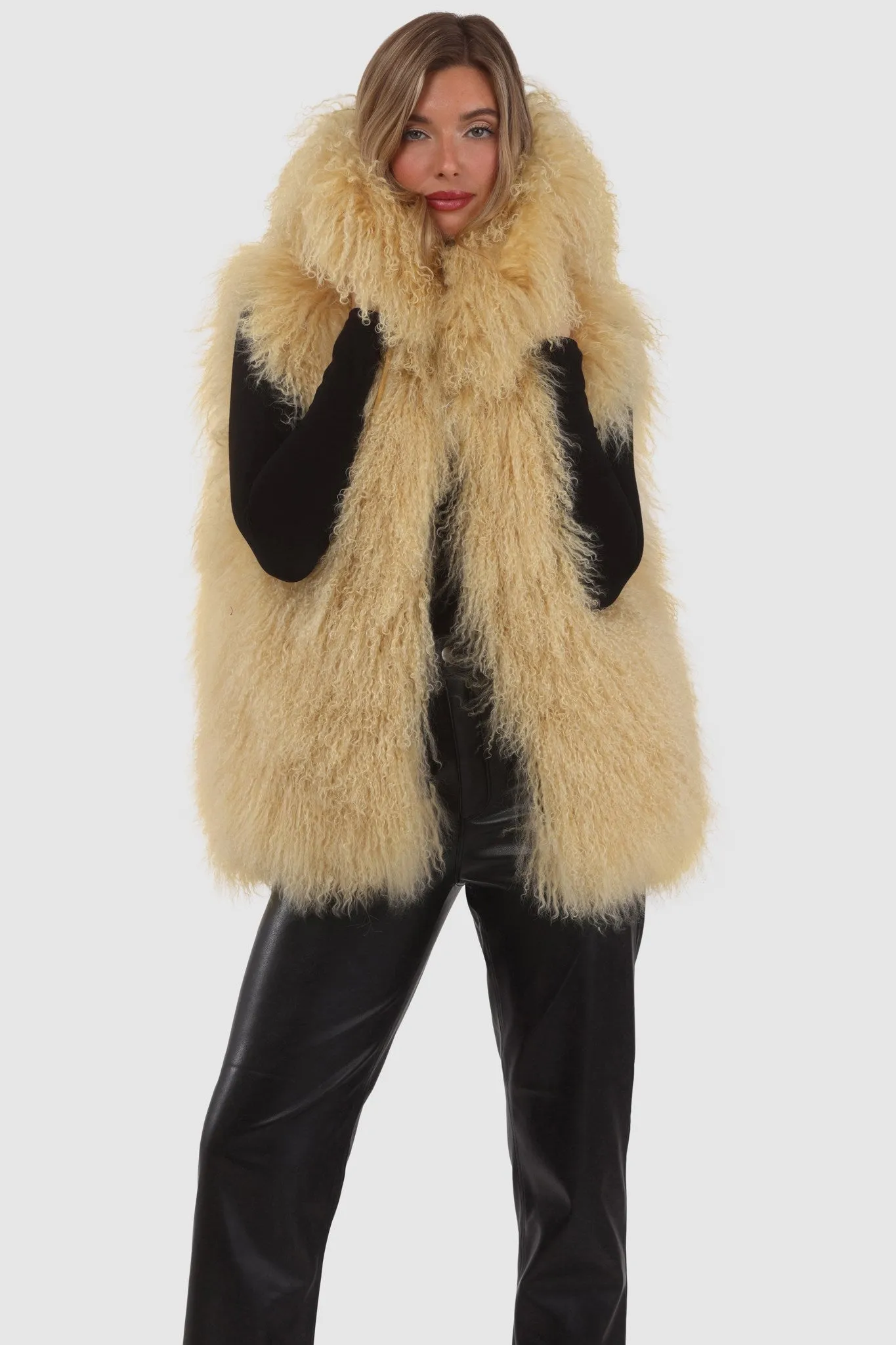 Reversible Mongolian Shearling Lamb Vest with Loro Piana Wool and Cashmere Blend