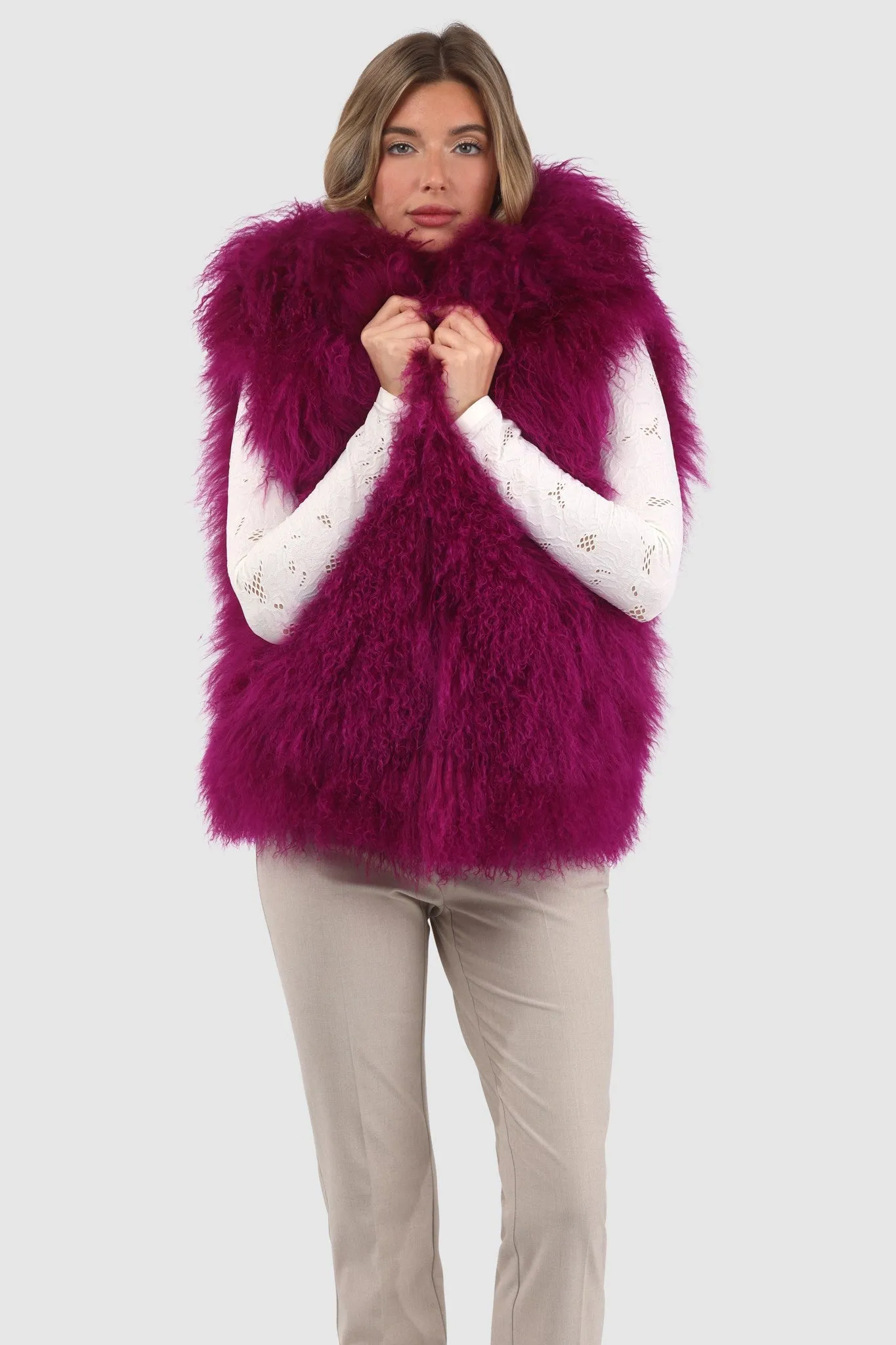 Reversible Mongolian Shearling Lamb Vest with Loro Piana Wool and Cashmere Blend
