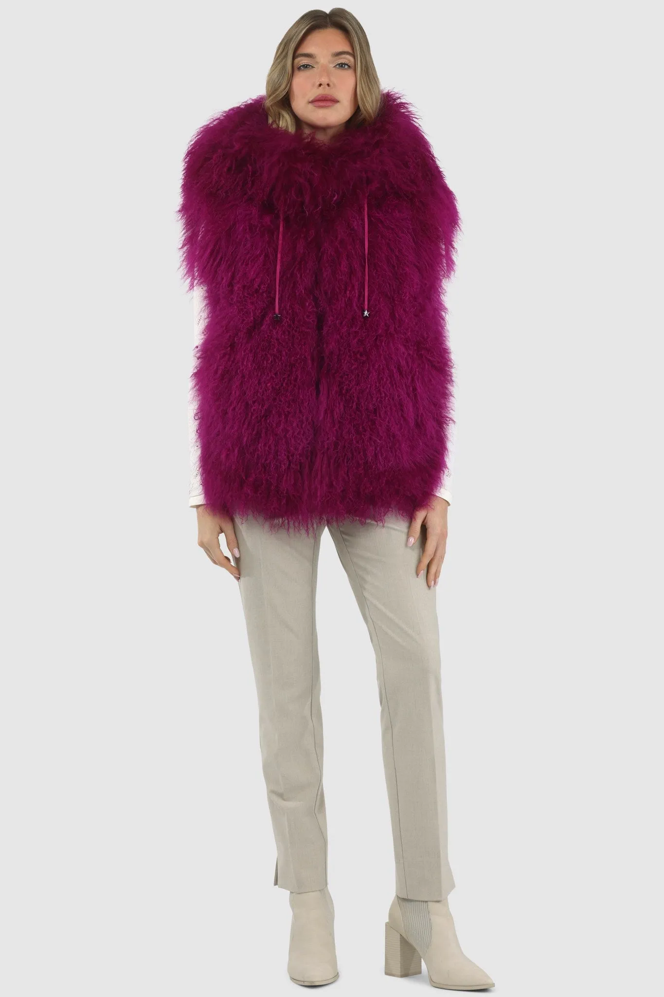 Reversible Mongolian Shearling Lamb Vest with Loro Piana Wool and Cashmere Blend