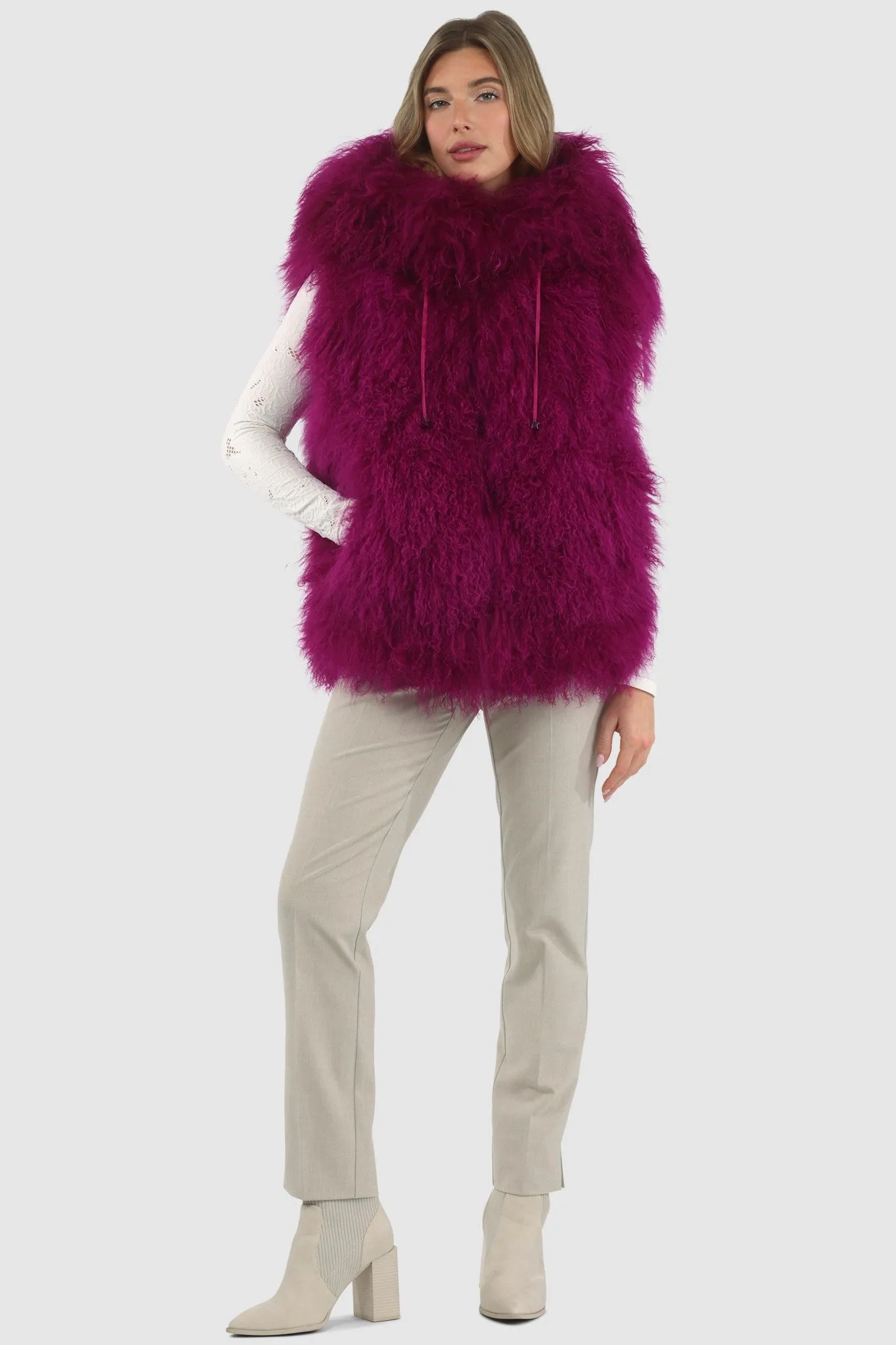 Reversible Mongolian Shearling Lamb Vest with Loro Piana Wool and Cashmere Blend