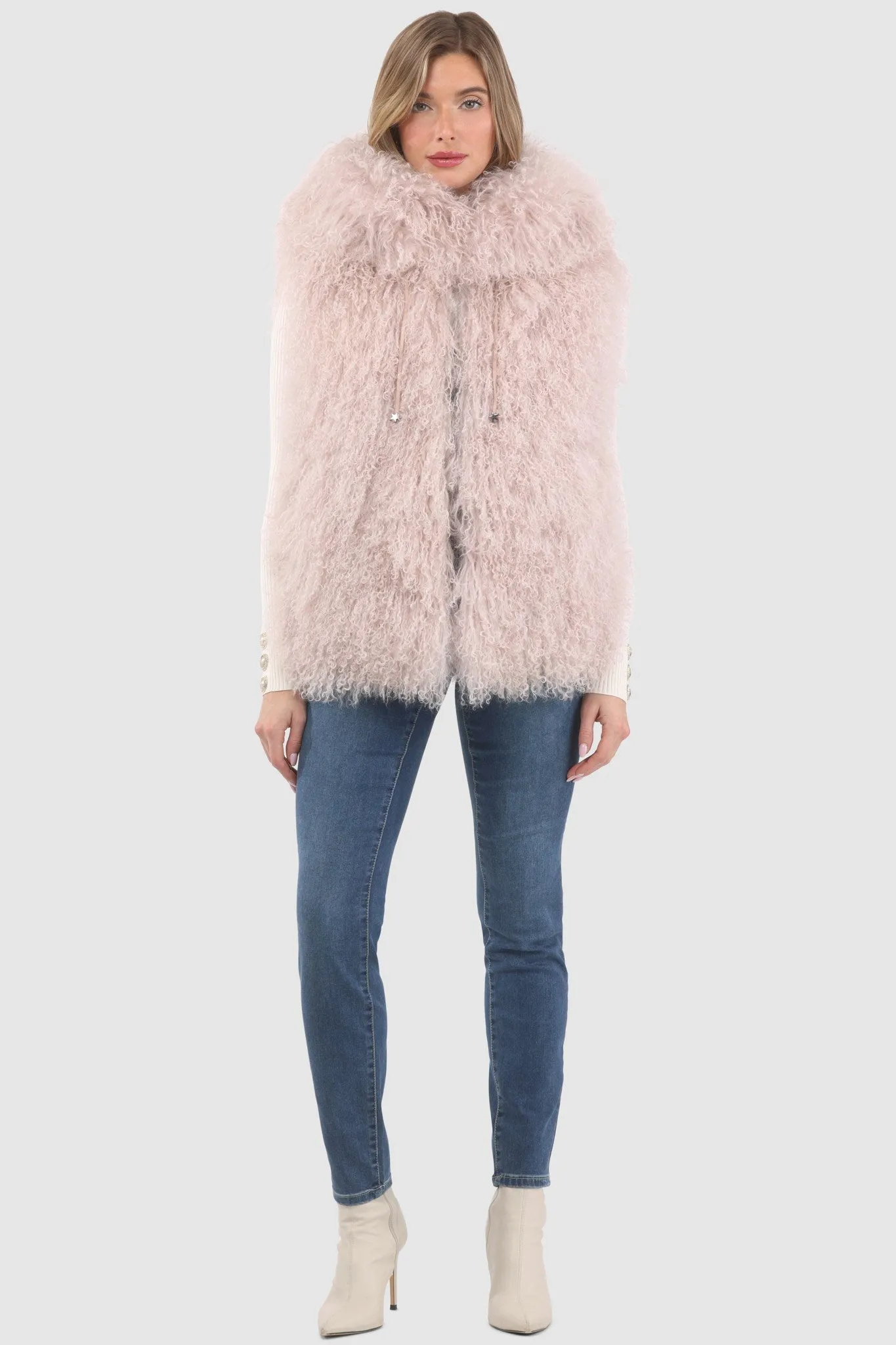 Reversible Mongolian Shearling Lamb Vest with Loro Piana Wool and Cashmere Blend
