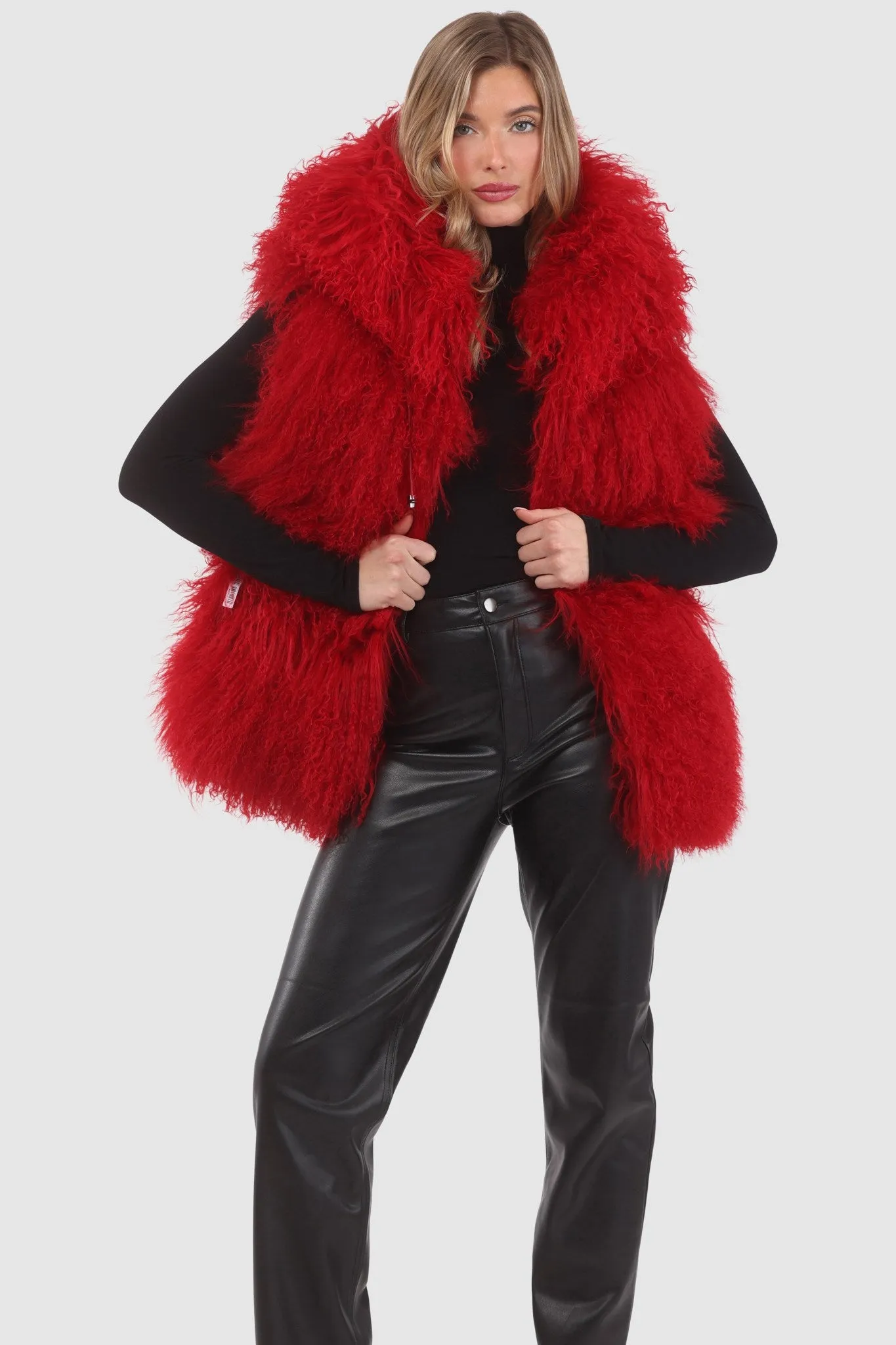 Reversible Mongolian Shearling Lamb Vest with Loro Piana Wool and Cashmere Blend