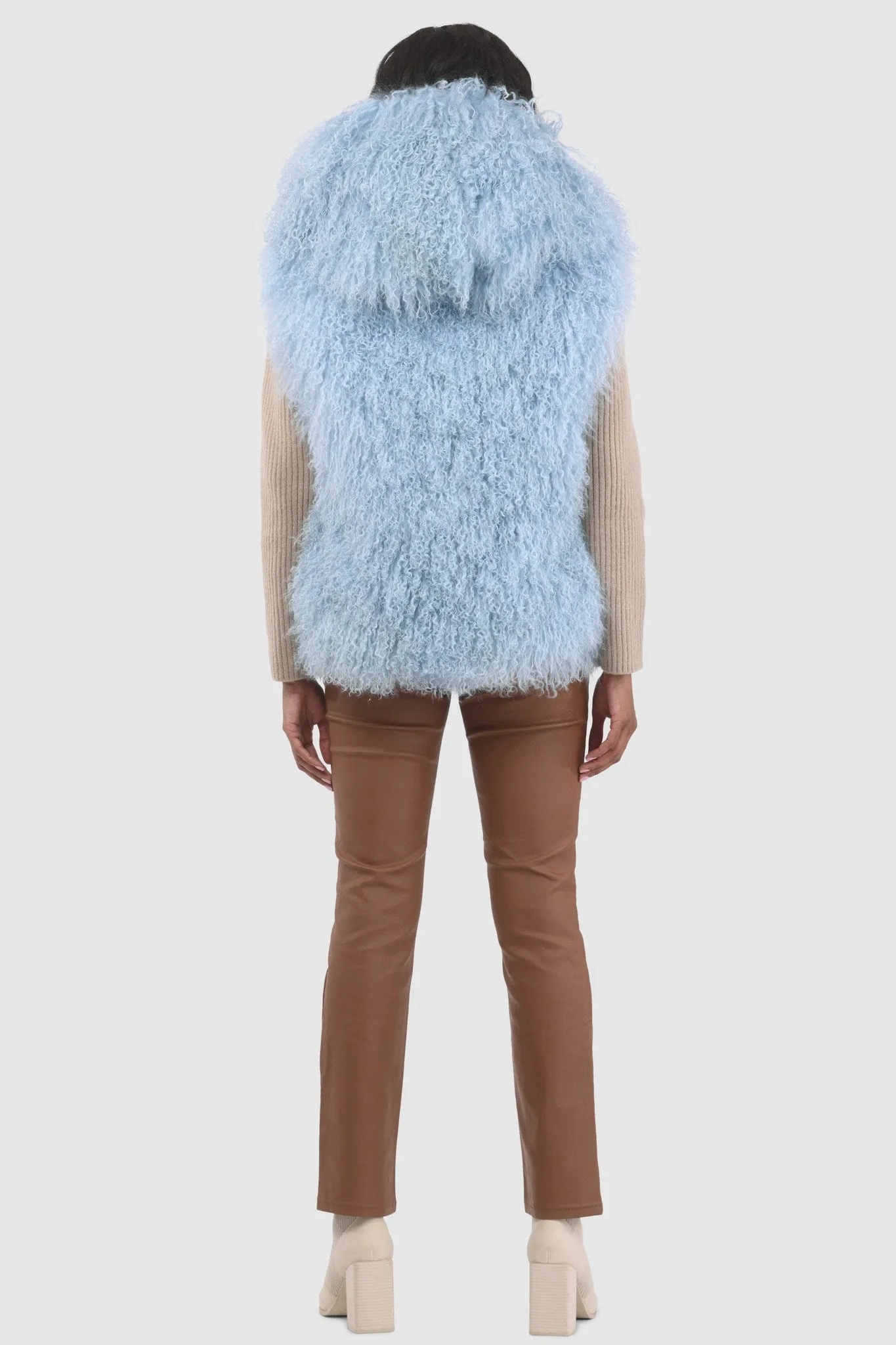 Reversible Mongolian Shearling Lamb Vest with Loro Piana Wool and Cashmere Blend