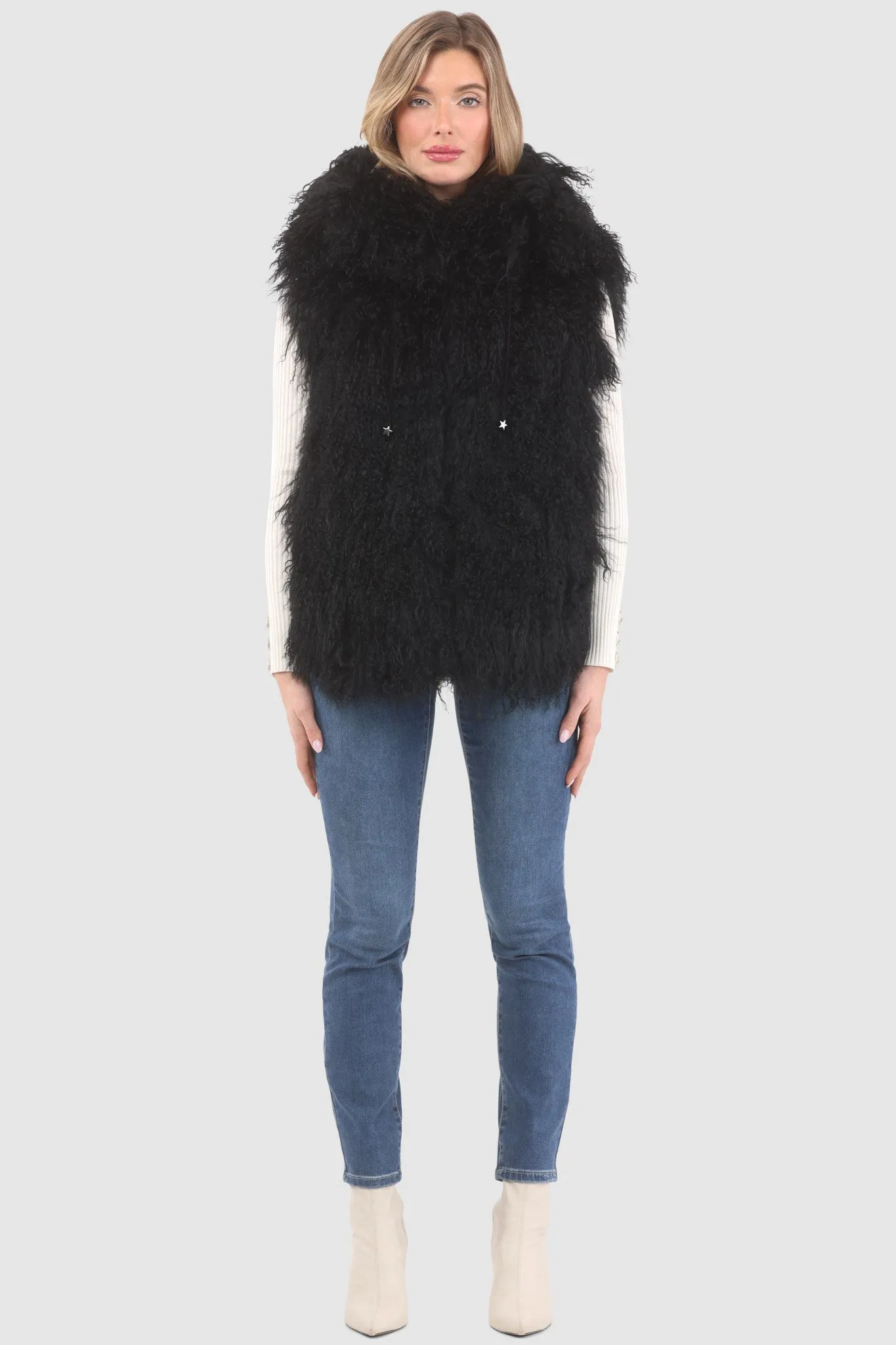 Reversible Mongolian Shearling Lamb Vest with Loro Piana Wool and Cashmere Blend
