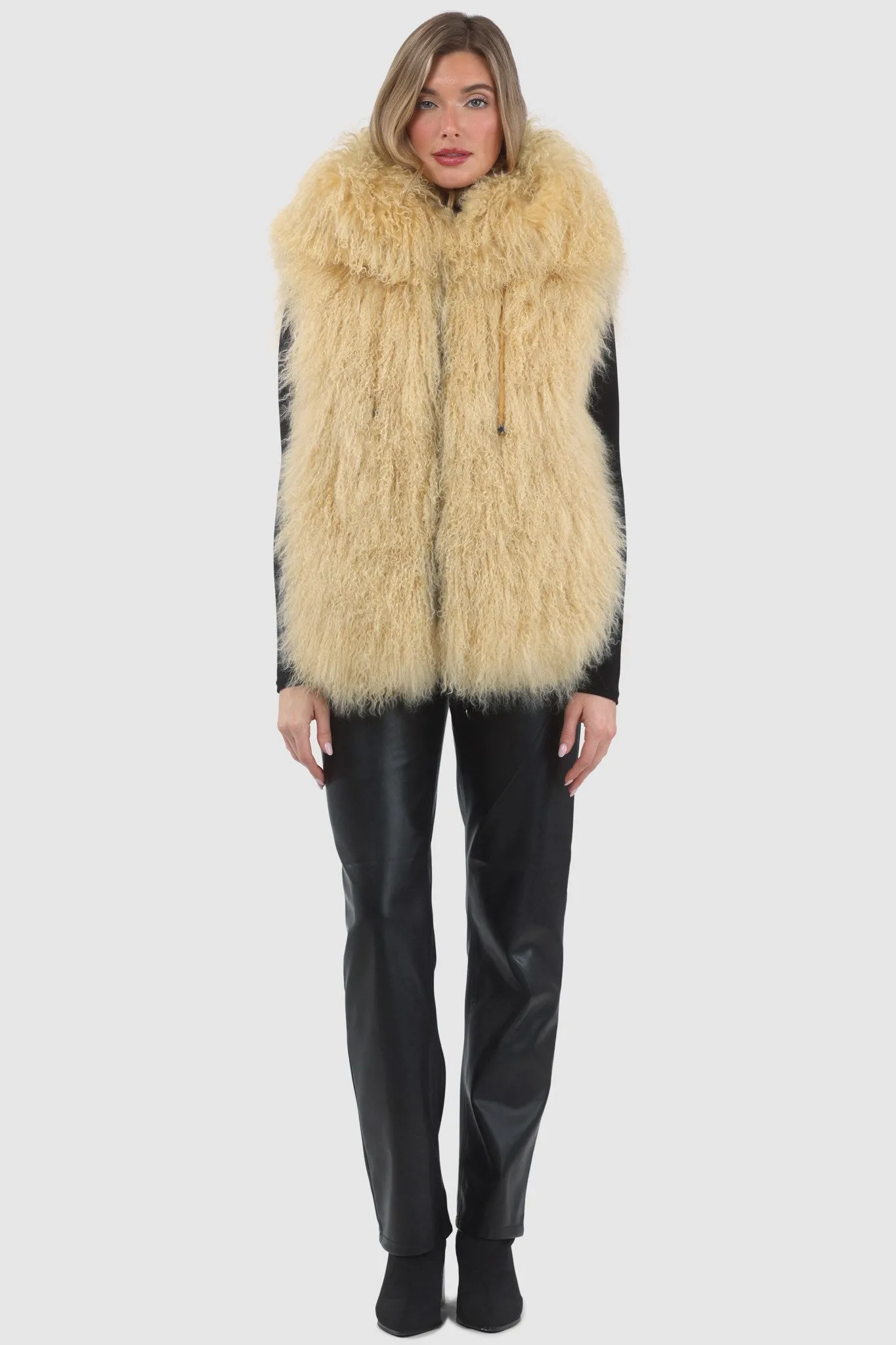Reversible Mongolian Shearling Lamb Vest with Loro Piana Wool and Cashmere Blend
