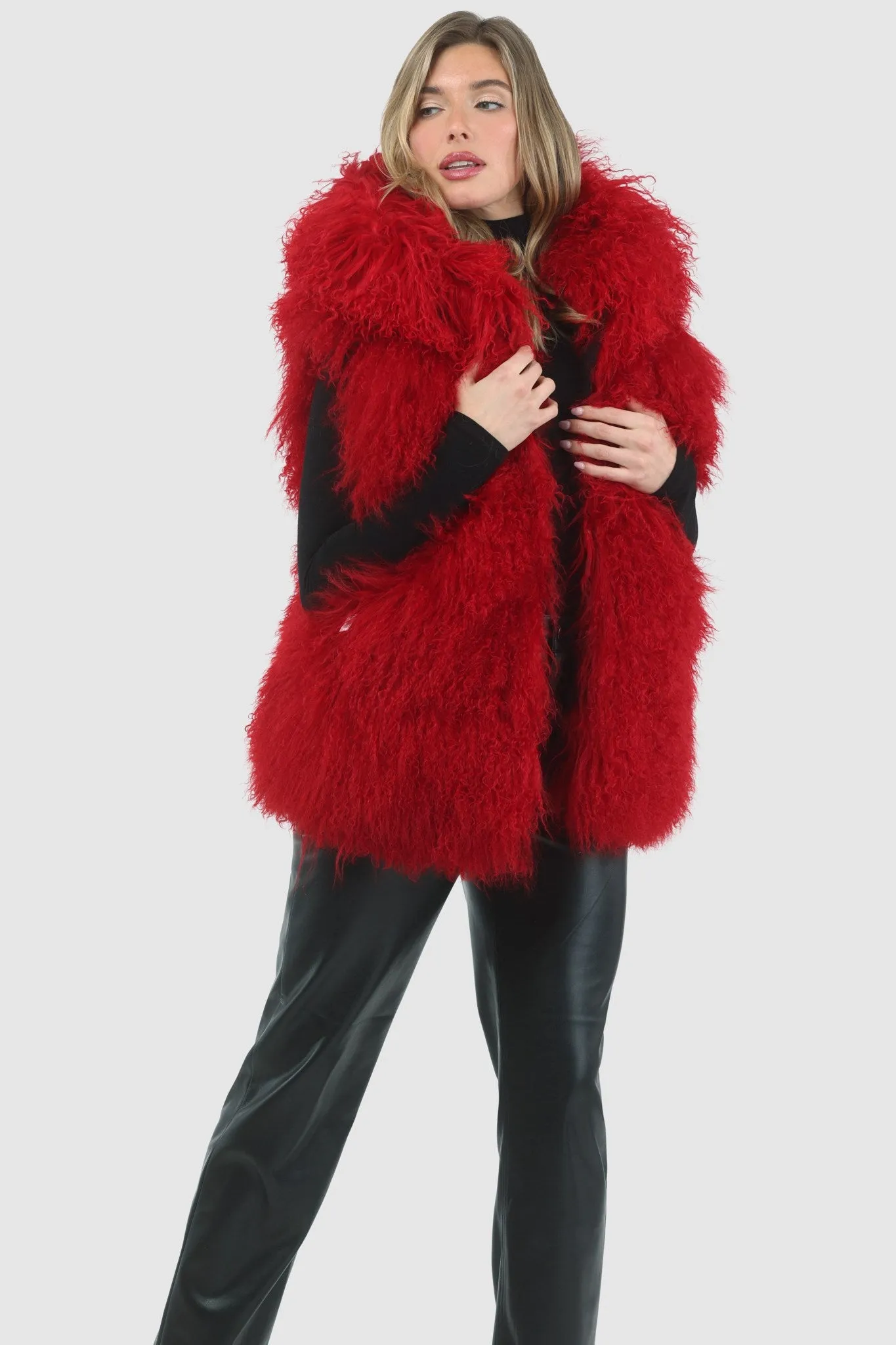 Reversible Mongolian Shearling Lamb Vest with Loro Piana Wool and Cashmere Blend