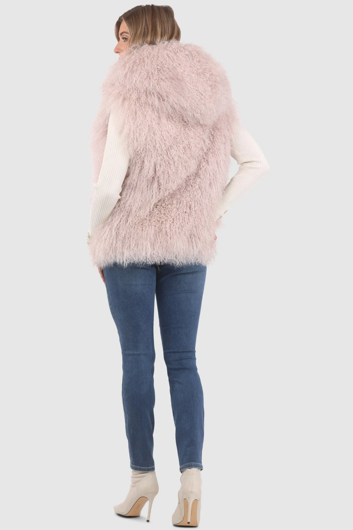 Reversible Mongolian Shearling Lamb Vest with Loro Piana Wool and Cashmere Blend
