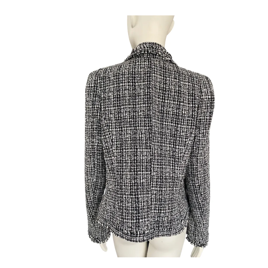 River Island Boucle Short Blazer Double Breasted Black White SIZE 14
