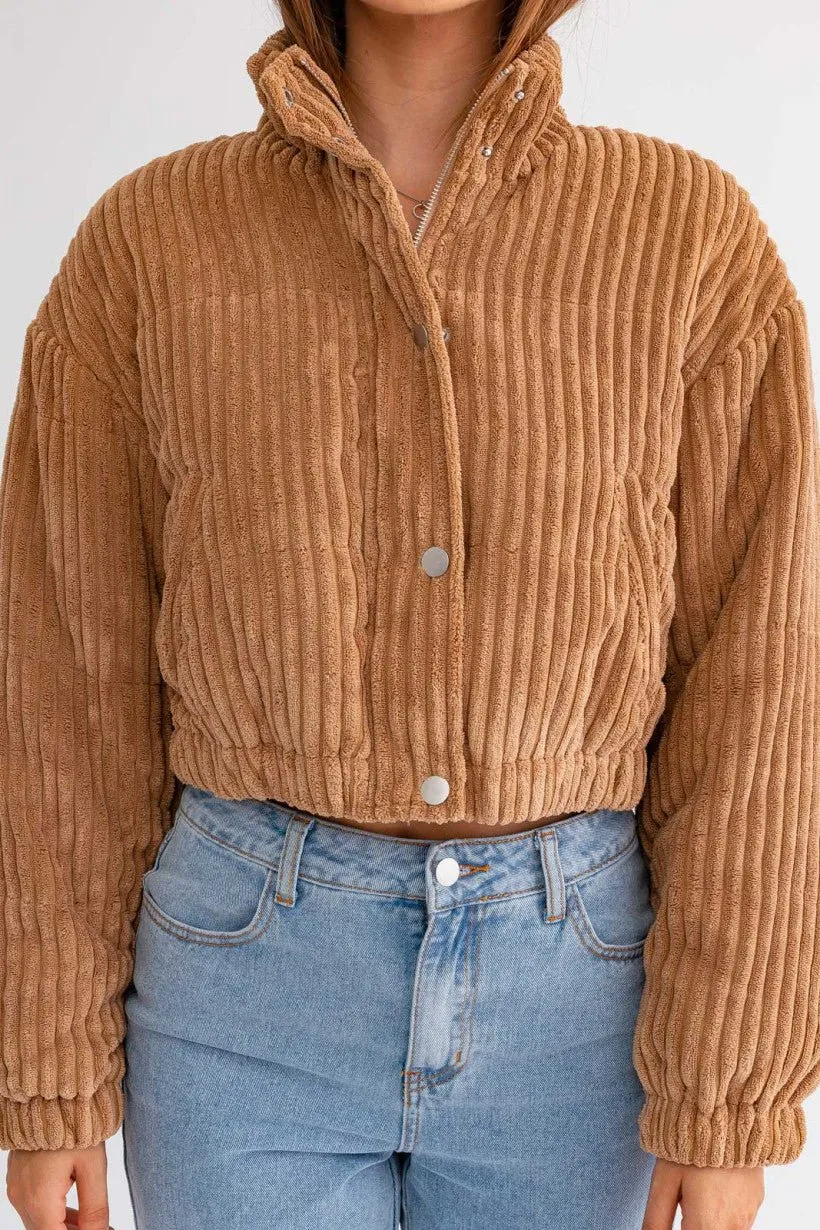 Taupe Corduroy Puffer Jacket