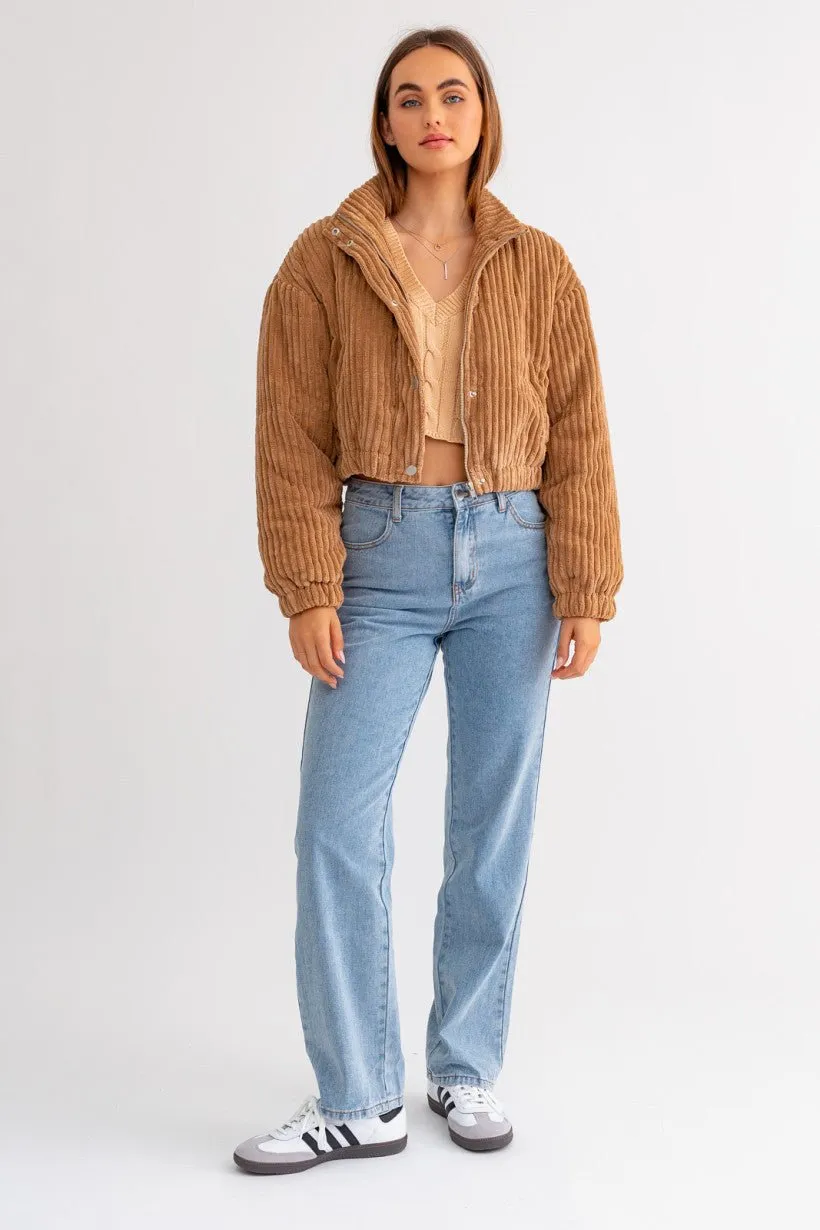 Taupe Corduroy Puffer Jacket