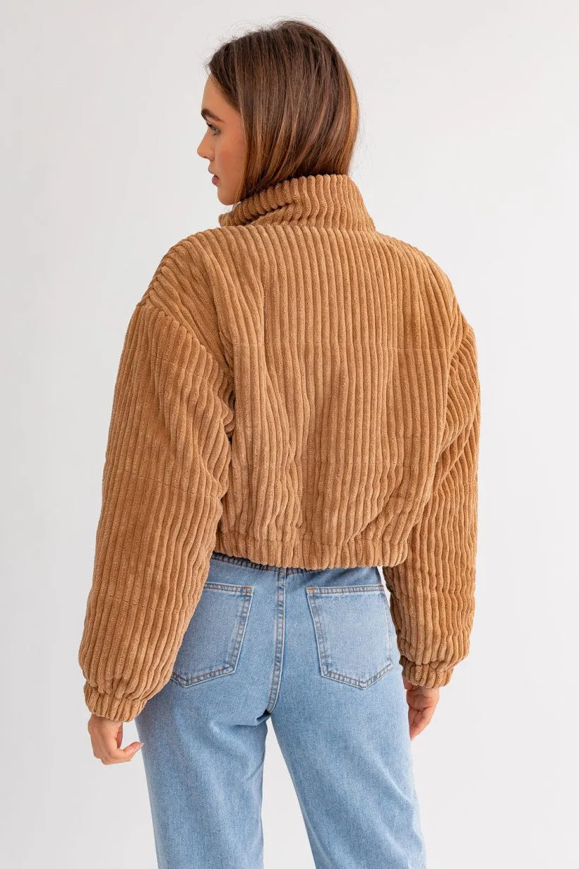 Taupe Corduroy Puffer Jacket