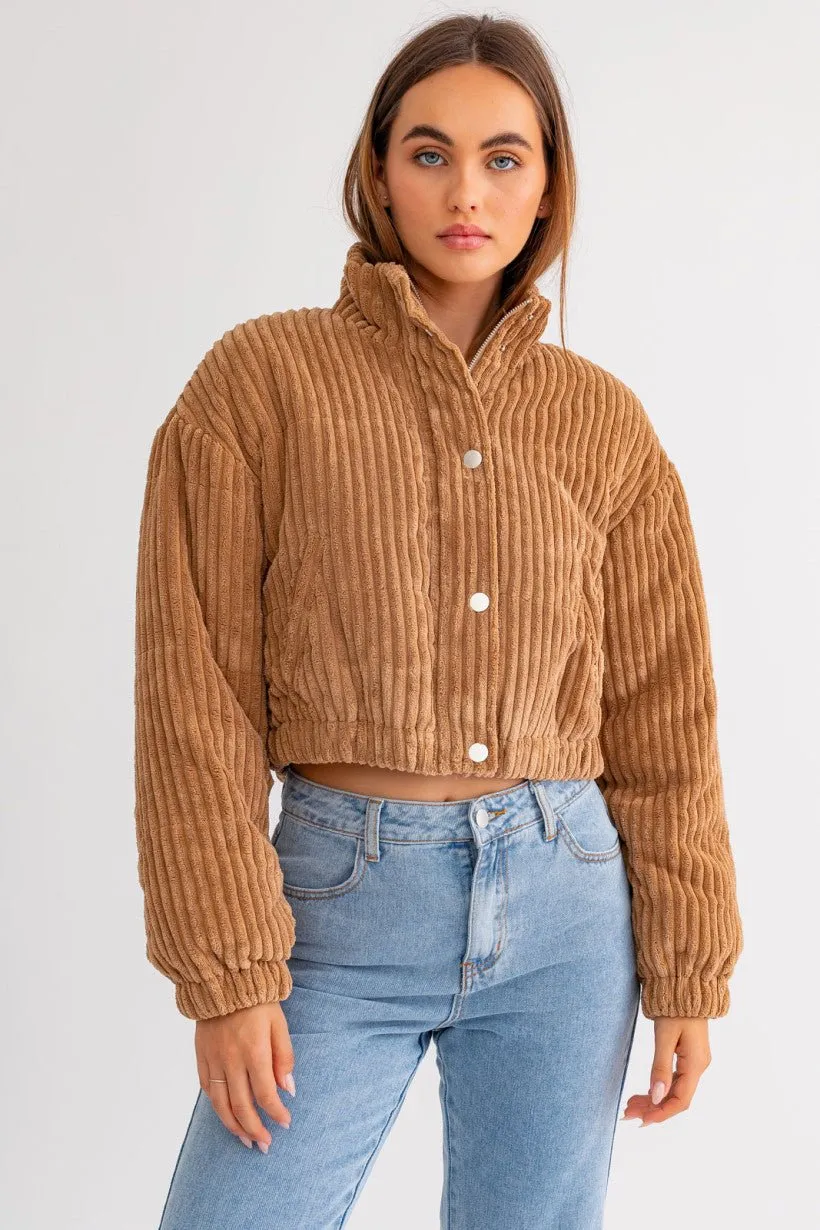 Taupe Corduroy Puffer Jacket