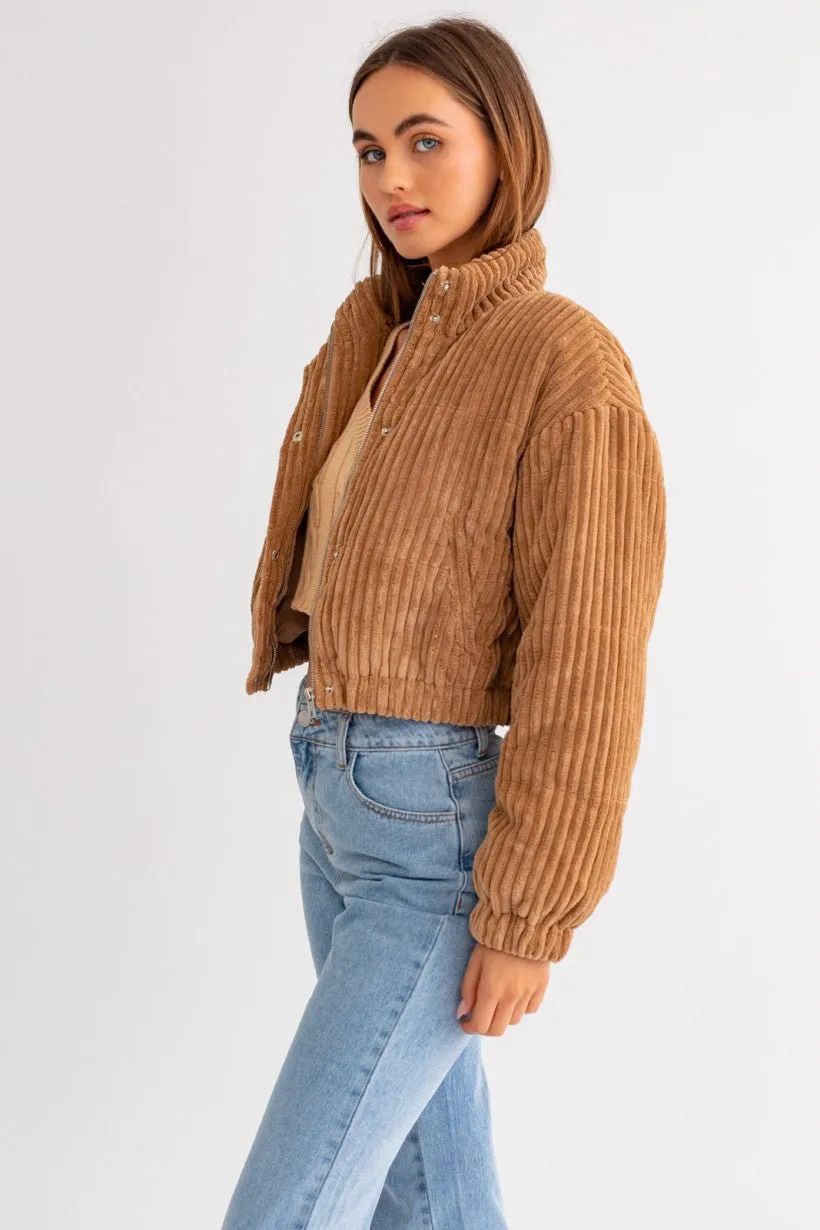 Taupe Corduroy Puffer Jacket