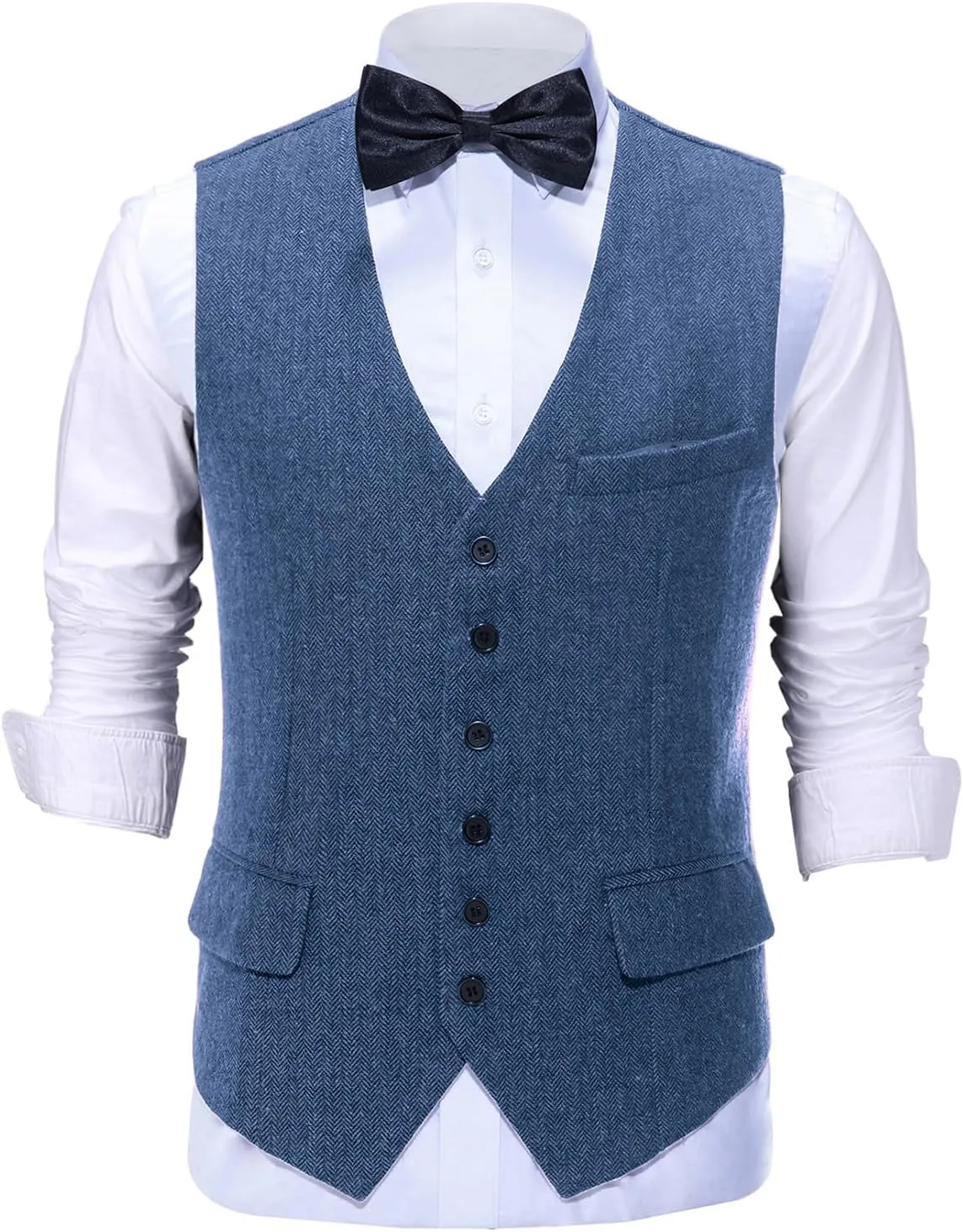 Tuikayoo Mens Herringbone Suits Vests Wool Business Tweed Retro Waistcoats Groomsman Slim Fit