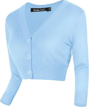 Urban CoCo Women's Cropped Cardigan V-Neck Button Down Knitted Sweater 3/4 Sleeve