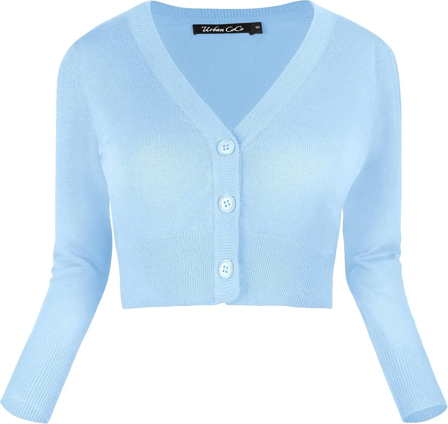 Urban CoCo Women's Cropped Cardigan V-Neck Button Down Knitted Sweater 3/4 Sleeve
