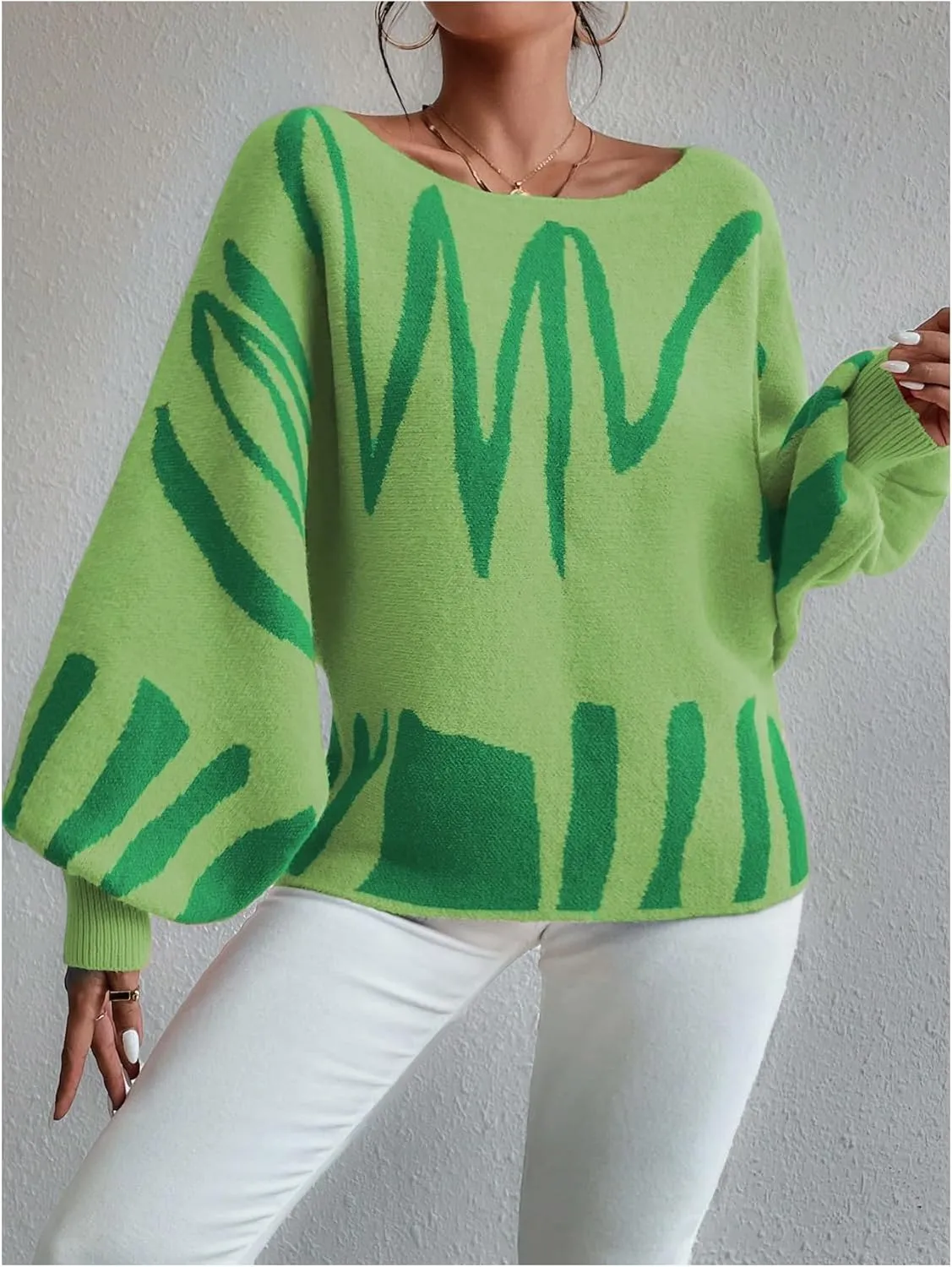 Verdusa Women's Off The Shoulder Sweater Oversized Long Lantern Sleeve Pullovers Trendy Knit Tops