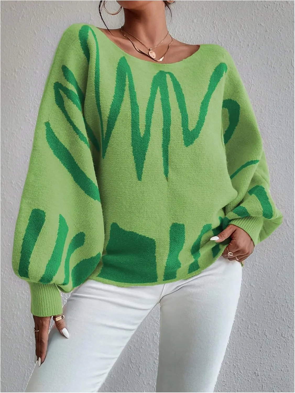 Verdusa Women's Off The Shoulder Sweater Oversized Long Lantern Sleeve Pullovers Trendy Knit Tops