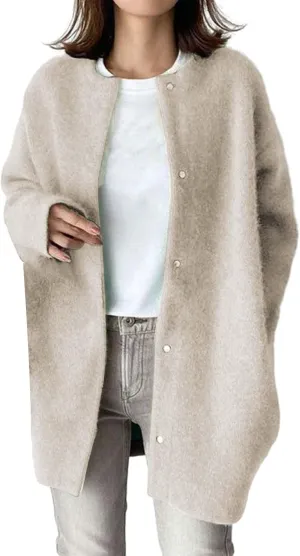 Warm Cardigans for Women Women's Korean Wool Coat Slim Trench Long Coat Fall Winter Elegant Round Ladies Short