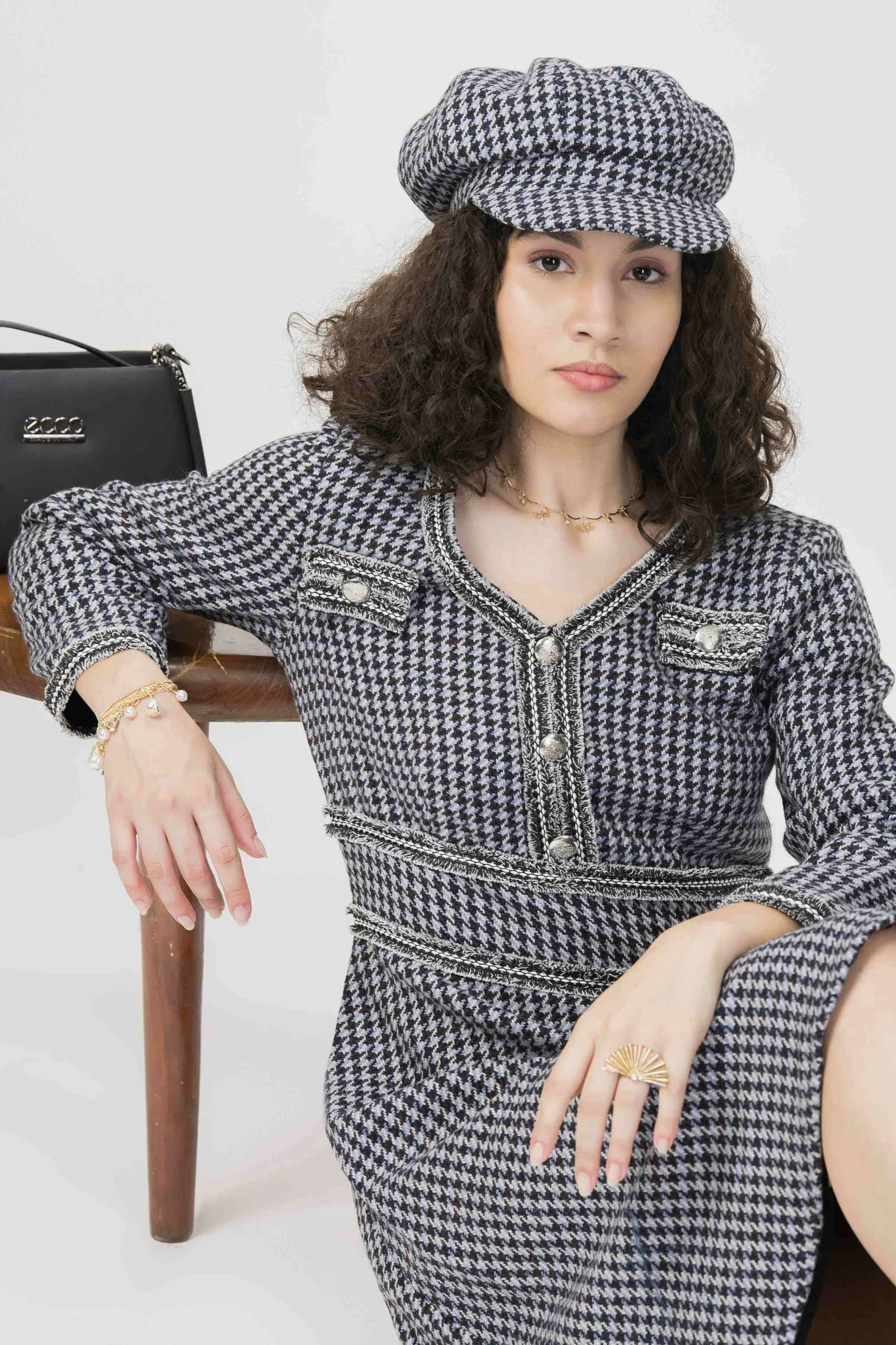 Winter Monochrome Tweed Dress