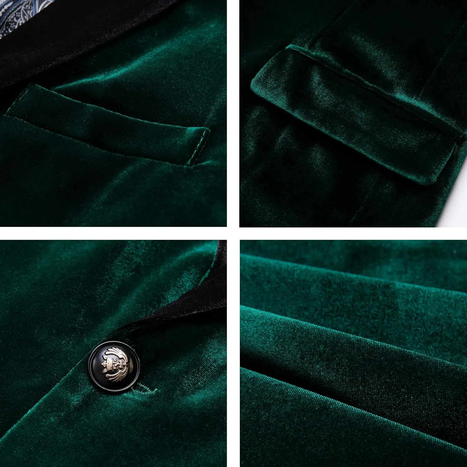 WZIKAI Mens Velvet Blazer Slim Fit One Button Solid Suit Jacket Sport Coat for Wedding Prom Dinner Party